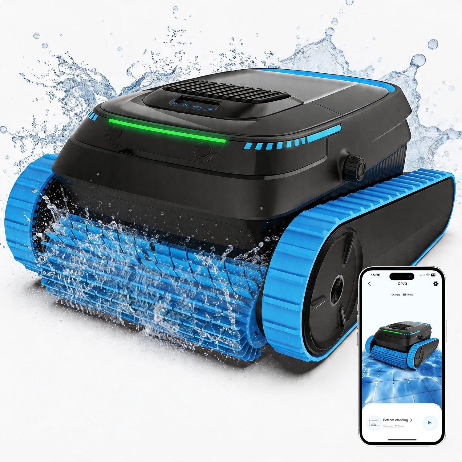 AIRROBO Poolroboter CP40 poolroboter akku wand und boden, Wasserlinie, mit APP, (Intelligente Navigation, Steuerung per App, automatische Updates, drei 80-Watt-Motoren, Extrem lange Akkulaufzeit und Schnellladefunktion), für runde, ovale und rechteckige P