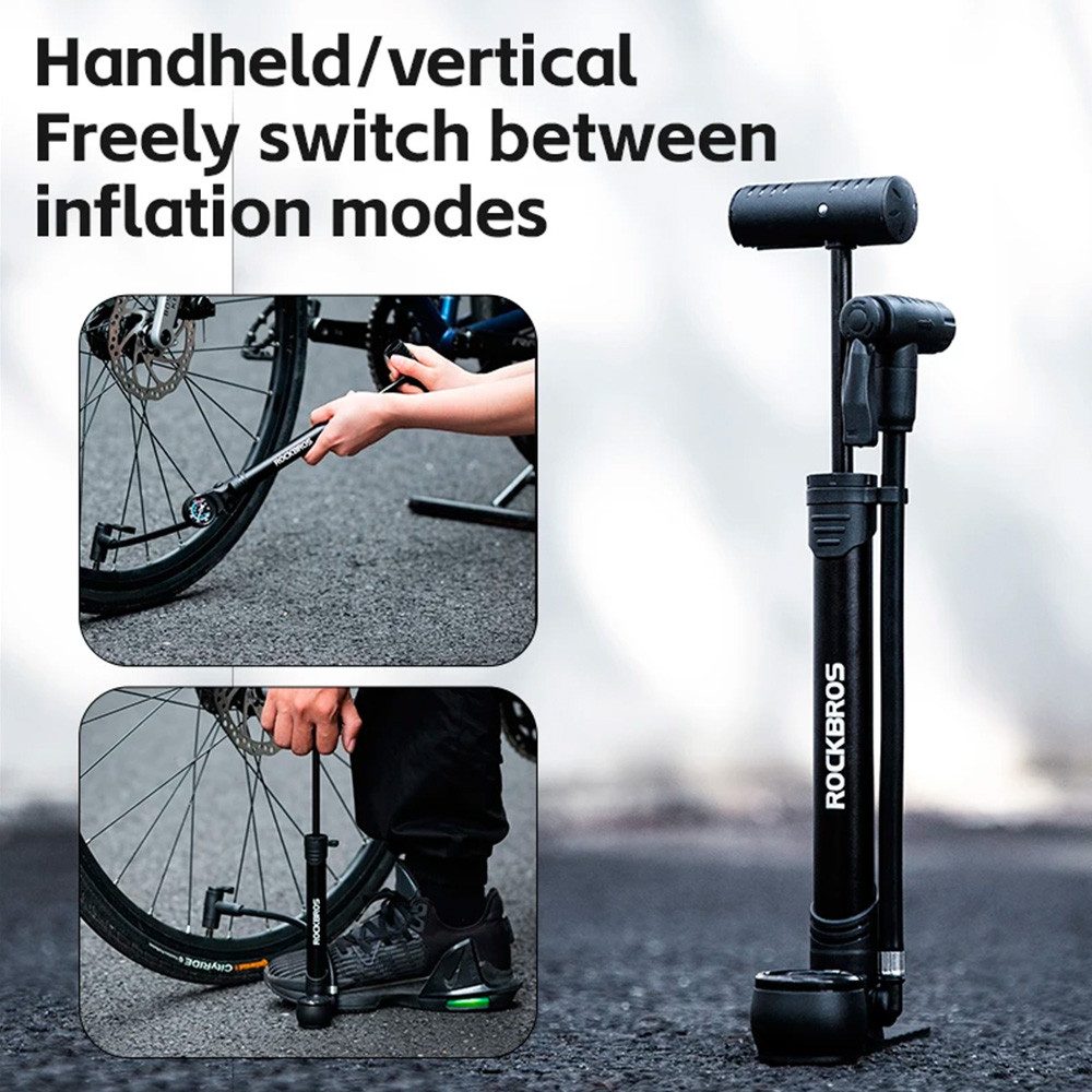 ROCKBROS Fahrradpumpe Luftpumpe Standpumpe Handpumpe (Spar-Set, 1-tlg., faltbar, 34 cm), Manometer, Presta & Schrader, bis 120 PSI, faltbar