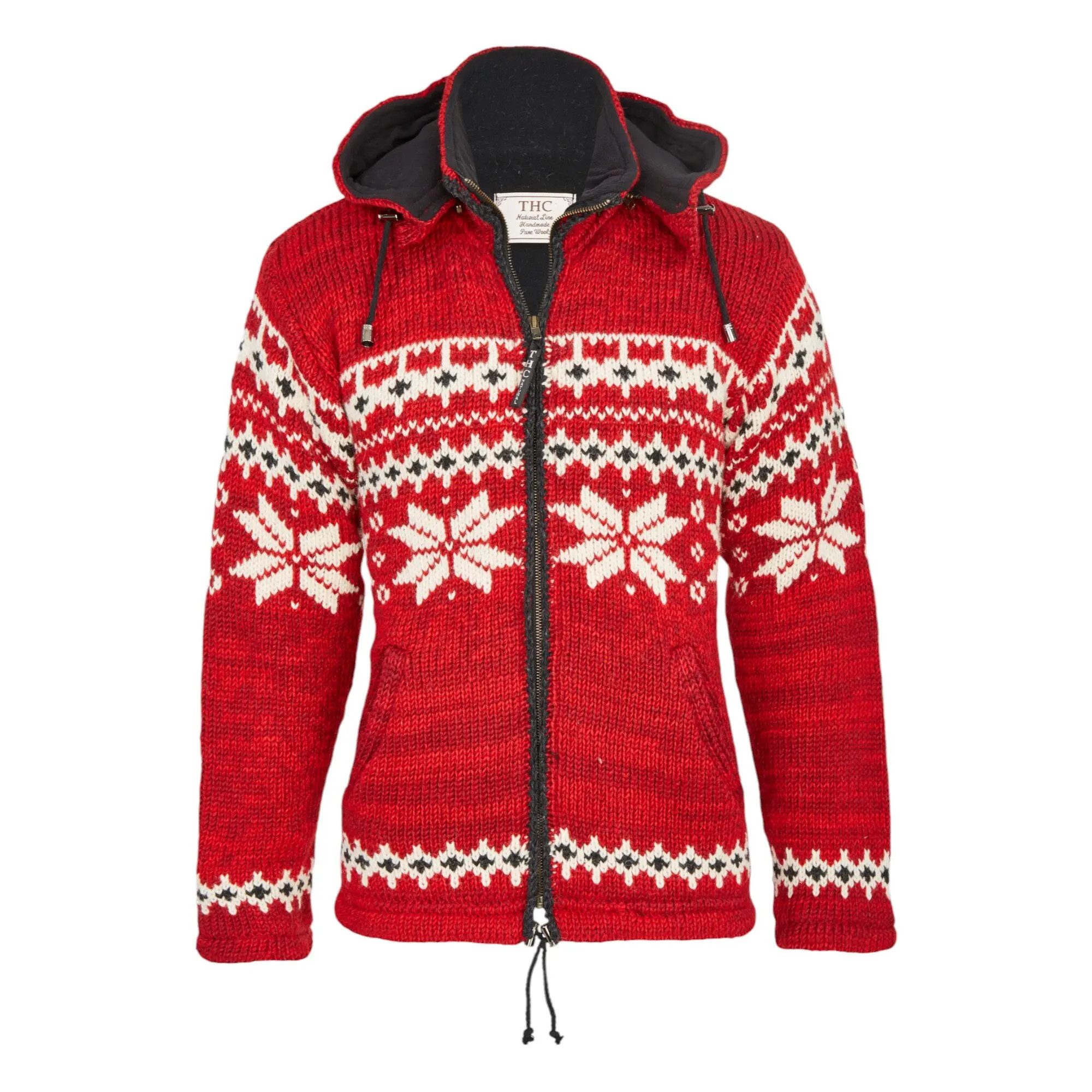 THC Natural Line Strickjacke THC Schafwollstrickjacke Norweger rot 601 (1 Stück, 1-tlg., 1 Stück) Strickjacke mit abnehmbarer Kapuze