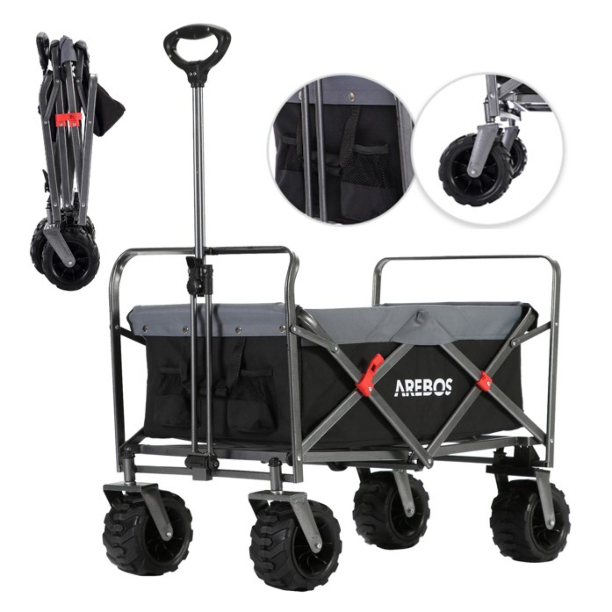 Arebos Bollerwagen Handwagen, Transportkarre, bis 100kg, Klappbar, bis zu 100 Kg