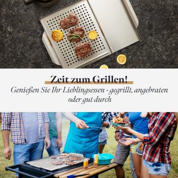 GOURMEO Grillplatte Grillkorb für Grillen: Utensil für Gemüse, Fisch und Fleisch, Grillkorb für BBQ: Zubehör für Gemüse, Fisch und Fleisch