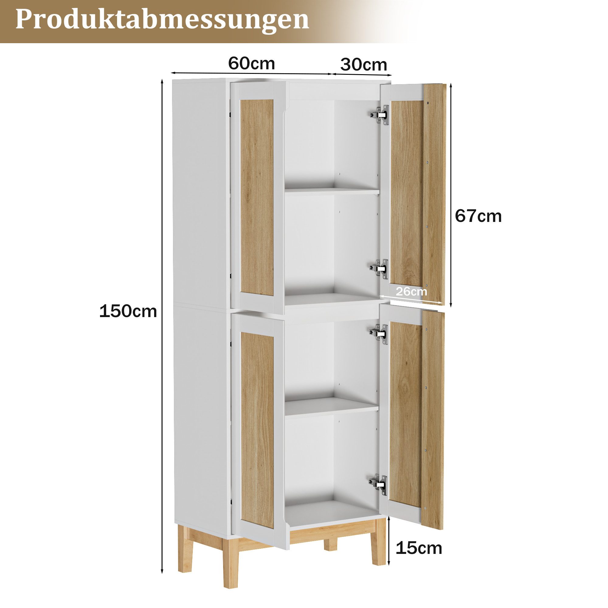 UEV Hochschrank mit 4 Türen, Kücheschrank, Badzimmerschrank (vielseitig einsetzbar für Flur, Küche, Hauswirtschaftsraum) Mehrzweckschrank Aktenschrank Hochschra – Bild 4 von 5