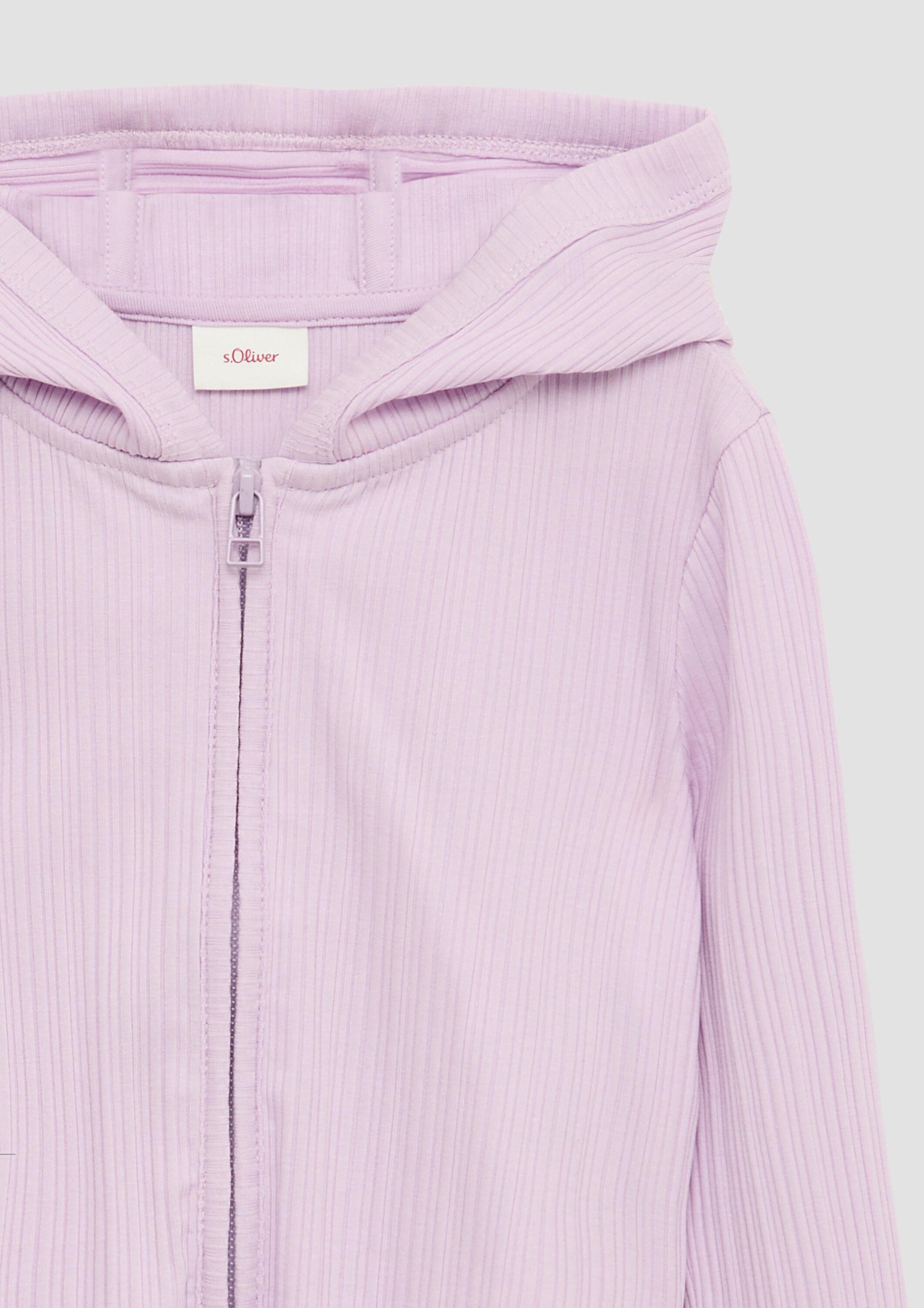 s.Oliver Sweatjacke Sweatshirt Jacke Verkürzte Sweatjacke mit Rippstruktur