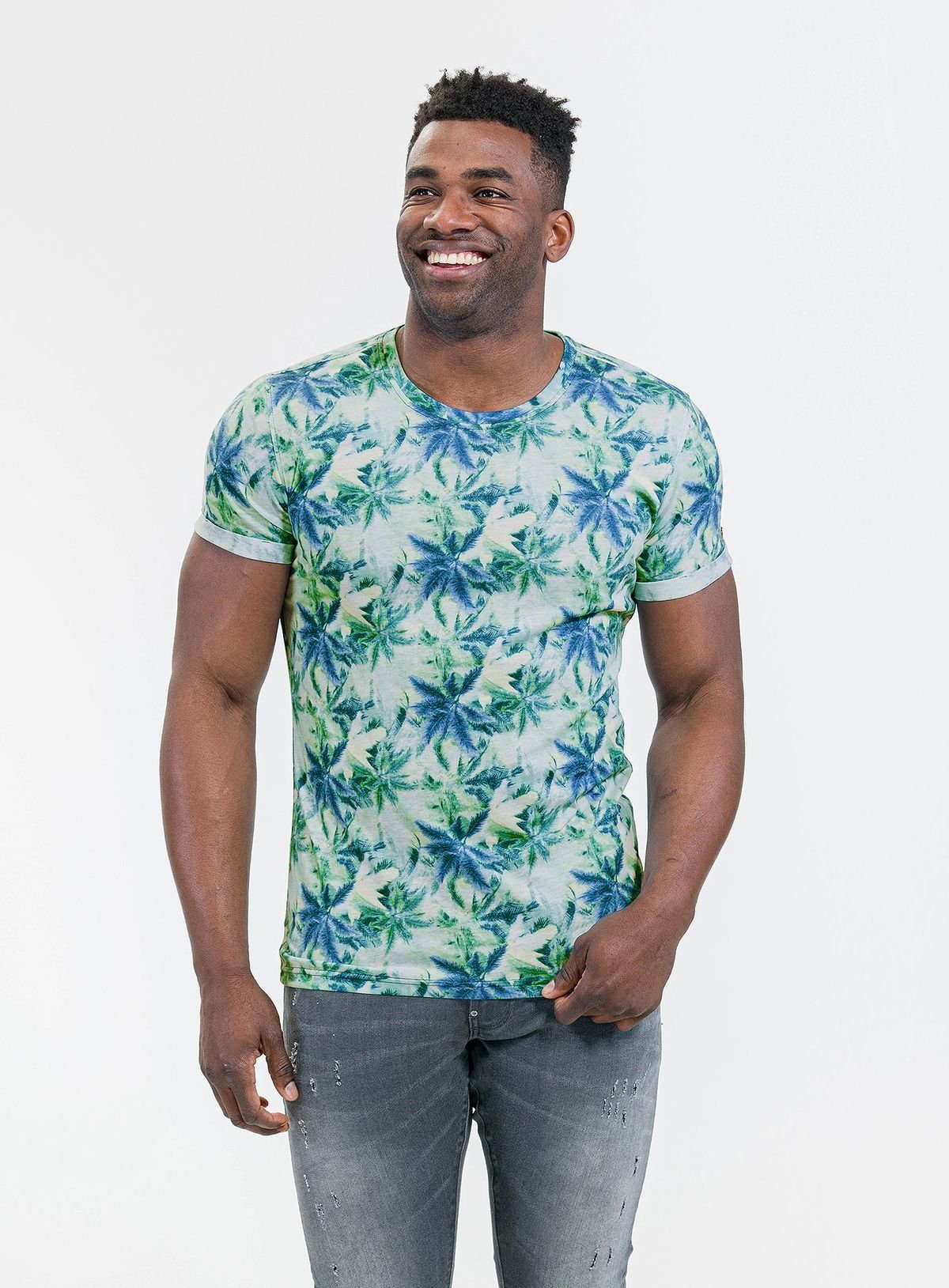 Key Largo T-Shirt Florida Hawaii Look Palmennmuster MT00403 Rundhals-Auschnitt bedruckt kurzarm slim fit
