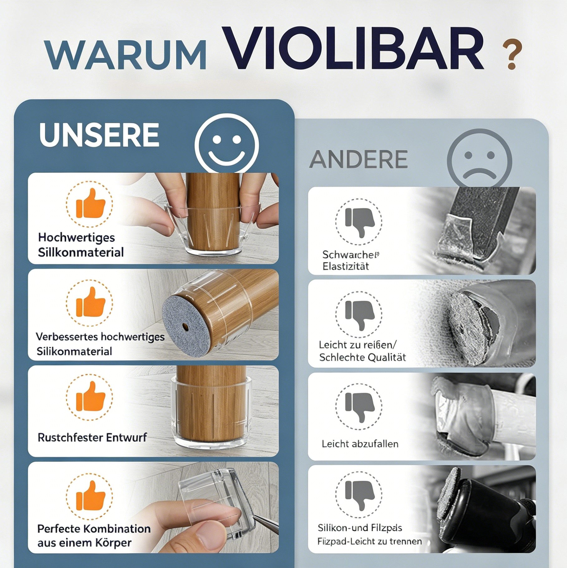 Agger Stuhlsocke 4 Stück Silikon-Stuhlbeinkappen mit Filzgleitern, Stuhlbein-Schoner, (4 St), Bodenschutz zur Reduzierung von Reibung zwischen Stuhl und Boden