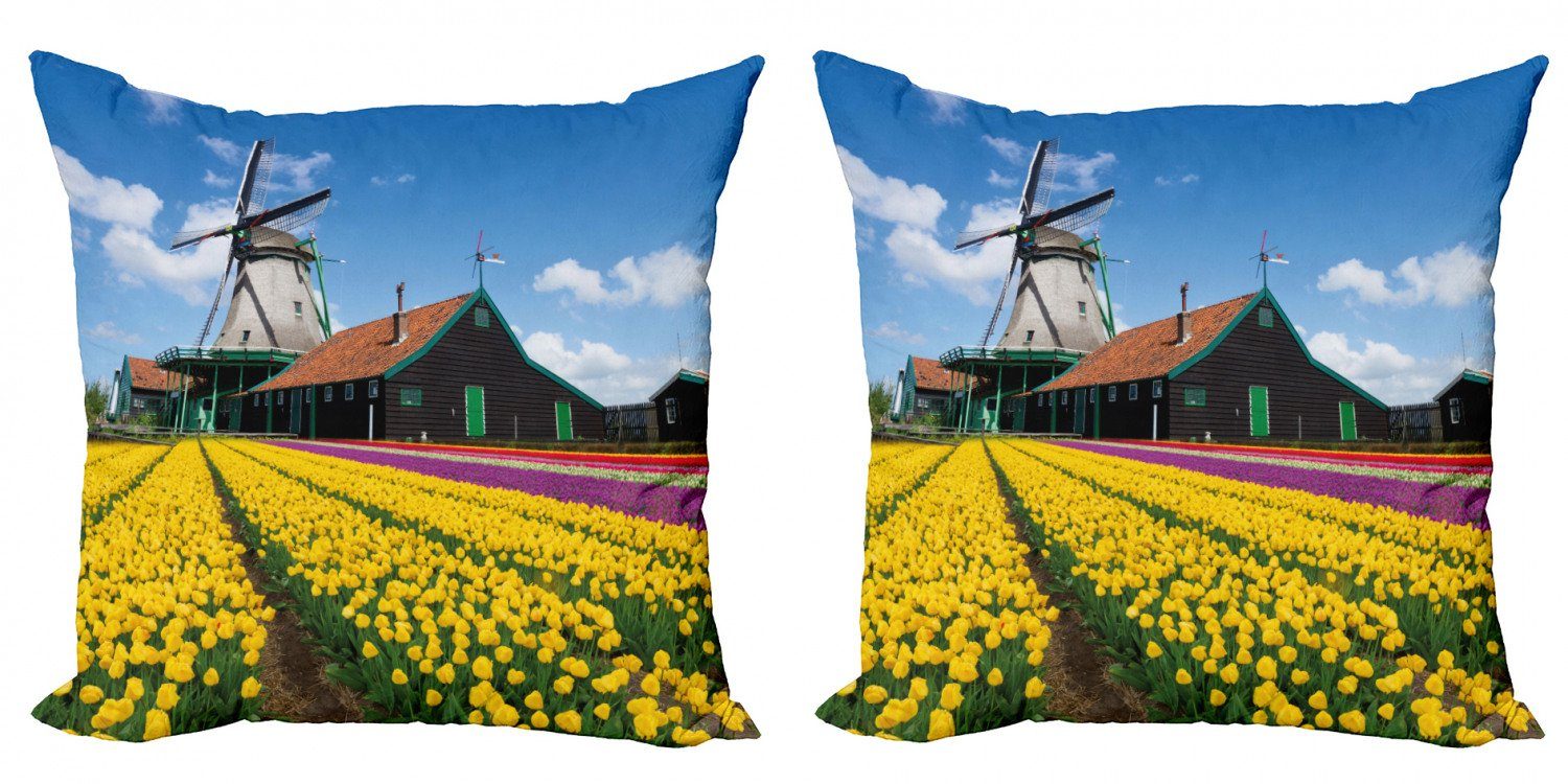 Tulpen Kissenbezüge Land (2 Digitaldruck, Dutch Modern Abakuhaus Accent Stück), Windmühle Doppelseitiger