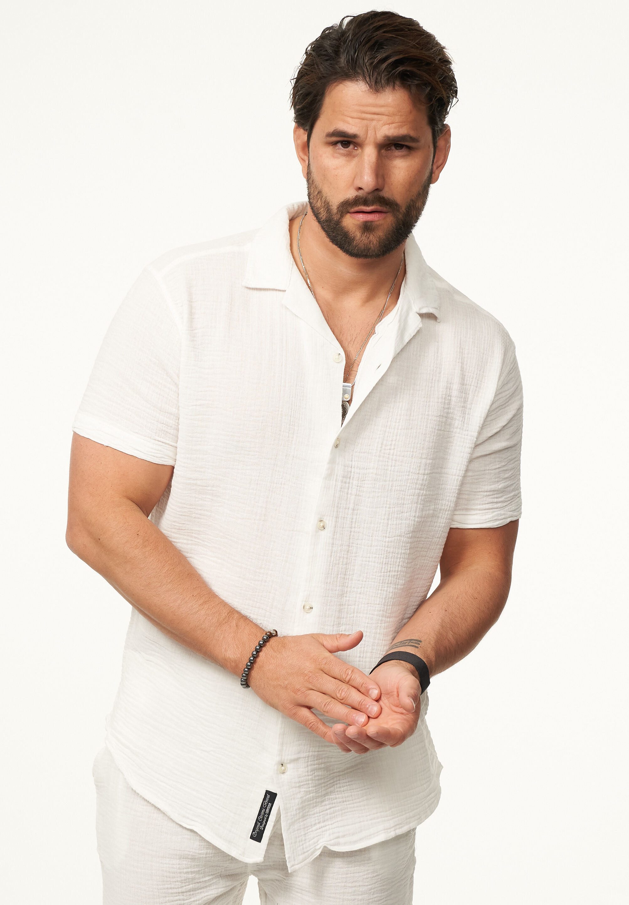 CARISMA Kurzarmhemd im Vintage Summer-Look in Crinkle Optik Herren luftig leichtes Kurzarm Feinstrick Polo-Hemd T-Shirt