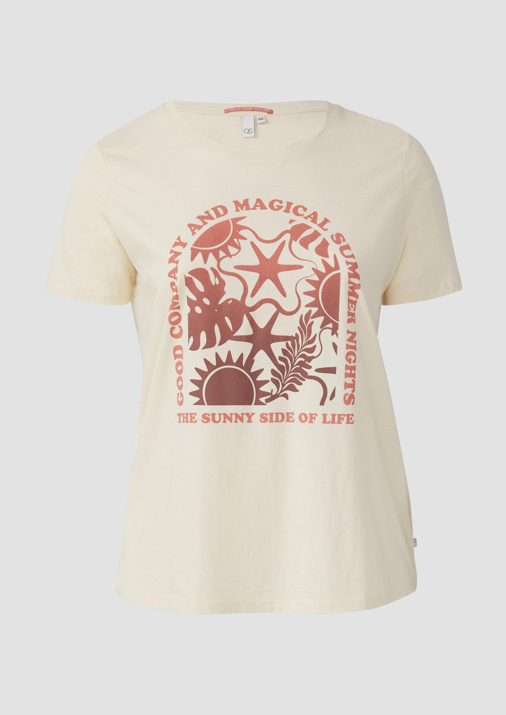 QS Kurzarmshirt T-Shirt Baumwoll T-Shirt mit Frontprint