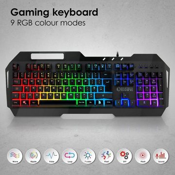 EMPIRE GAMING Drak Fury Gamer Keyboard and Mouse Pack – Smartphone Holder Tastatur- und Maus-Set, 19 Anti-Ghosting Keys 3200 DPI Buttons– 11 LED RGB Back Lighting Modes