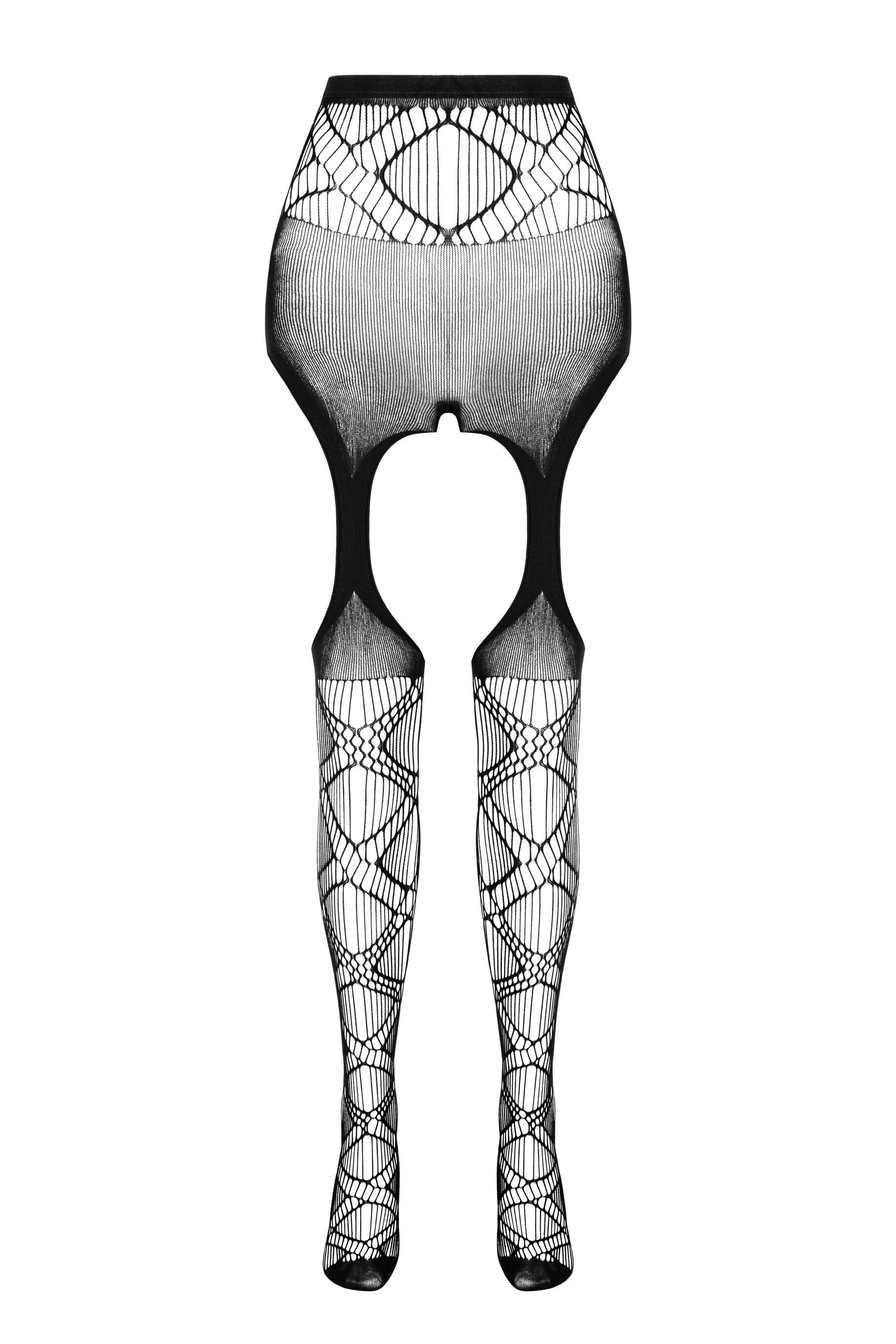 Passion Strapsstrümpfe Strapsstrümpfe schwarz Ouvert-Strumpfhose Netz elastisch (1-Paar)