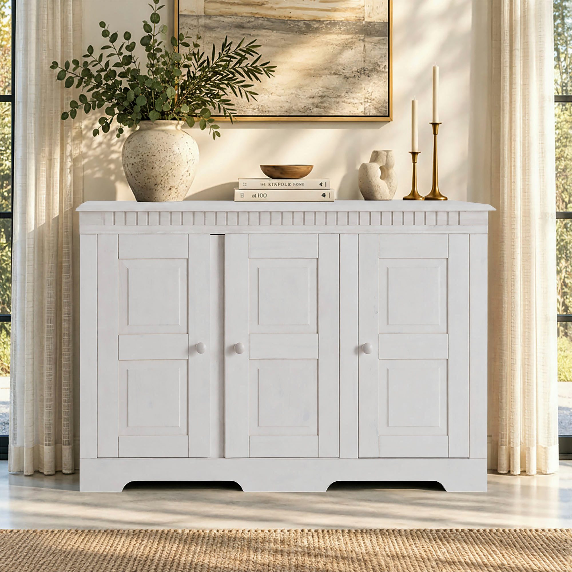 OTTO home Sideboard Lisa Kommode mit dekorativen Fräsungen und verstellbaren Einlegeböden, Kiefernholz mit 3 Türen und 2 verstellbaren …