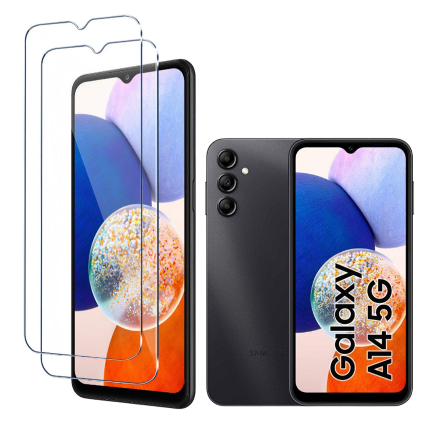 CLM-Tech Displayschutzglas 2x Schutzfolie für Samsung Galaxy A14 5G - Panzerfolie für Samsung Galaxy A14 5G, - Panzerglas Folie - Anti-Fingerabdruck und kratzfest -, 2 Stück, Kristallklar