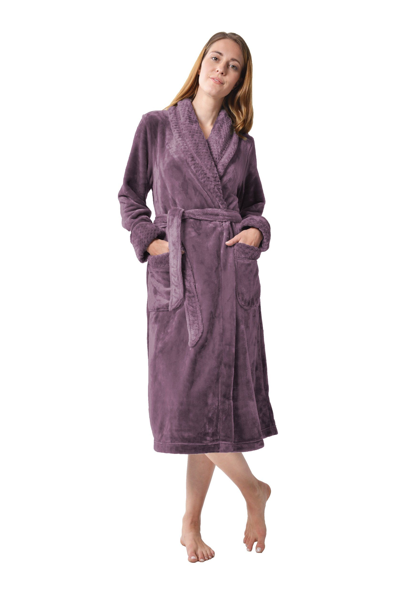 RAIKOU Bademantel Homewear / Morgenmantel /Saunamantel / Hausmantel für Damen, Polyester, Gütel, aus luxuriösem Flausch Coral Fleece
