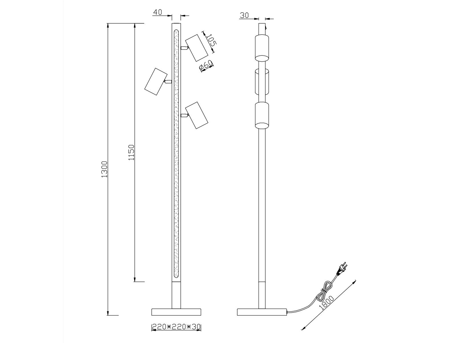 meineWunschleuchte LED 130cm LED LED Stehlampe, - Dimmfunktion, Metall integriert, kleine und matt mehrflammig, Holz Leselampe Silber wechselbar, fest Silber Höhe Holz Warmweiß, matt