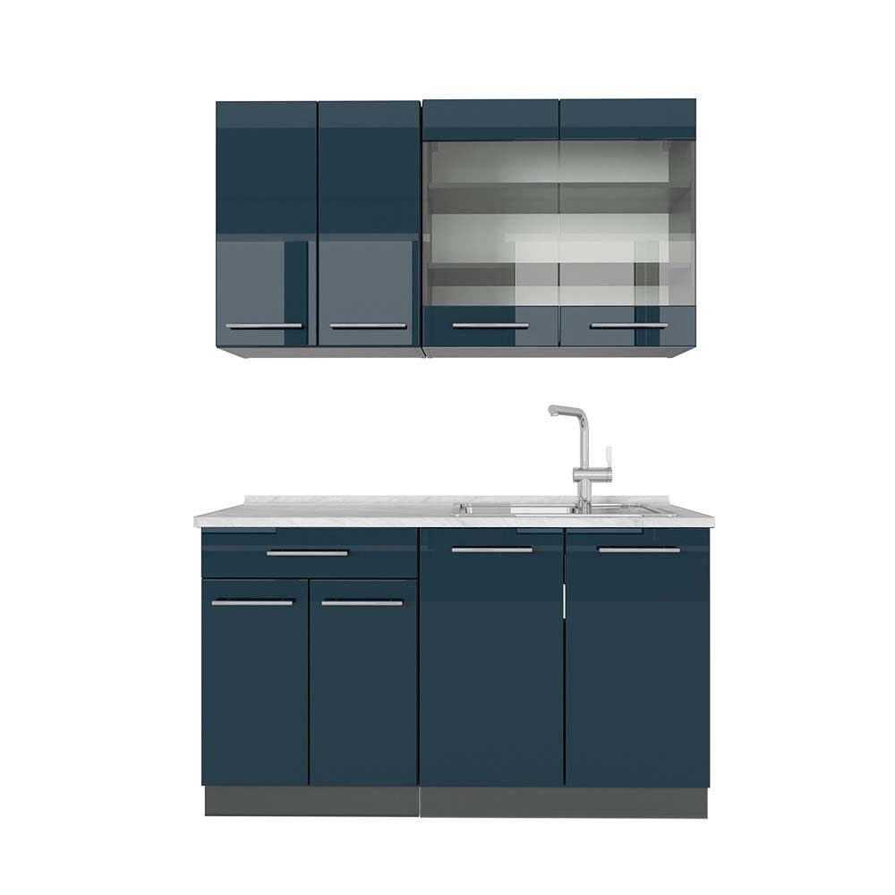 Vicco Fame-Line Eckküche Dunkelblau Hochglanz/Goldkraft Eiche 160 x 190 cm günstig online kaufen