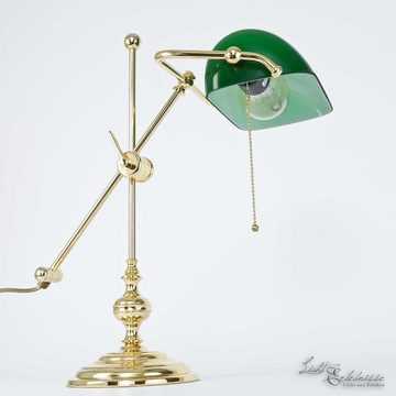 Licht-Erlebnisse Tischleuchte LAMPADE MINISTERO, ohne Leuchtmittel, Handgefertigte Tischlampe Grün echtes Messing Gold 24 Karat E27