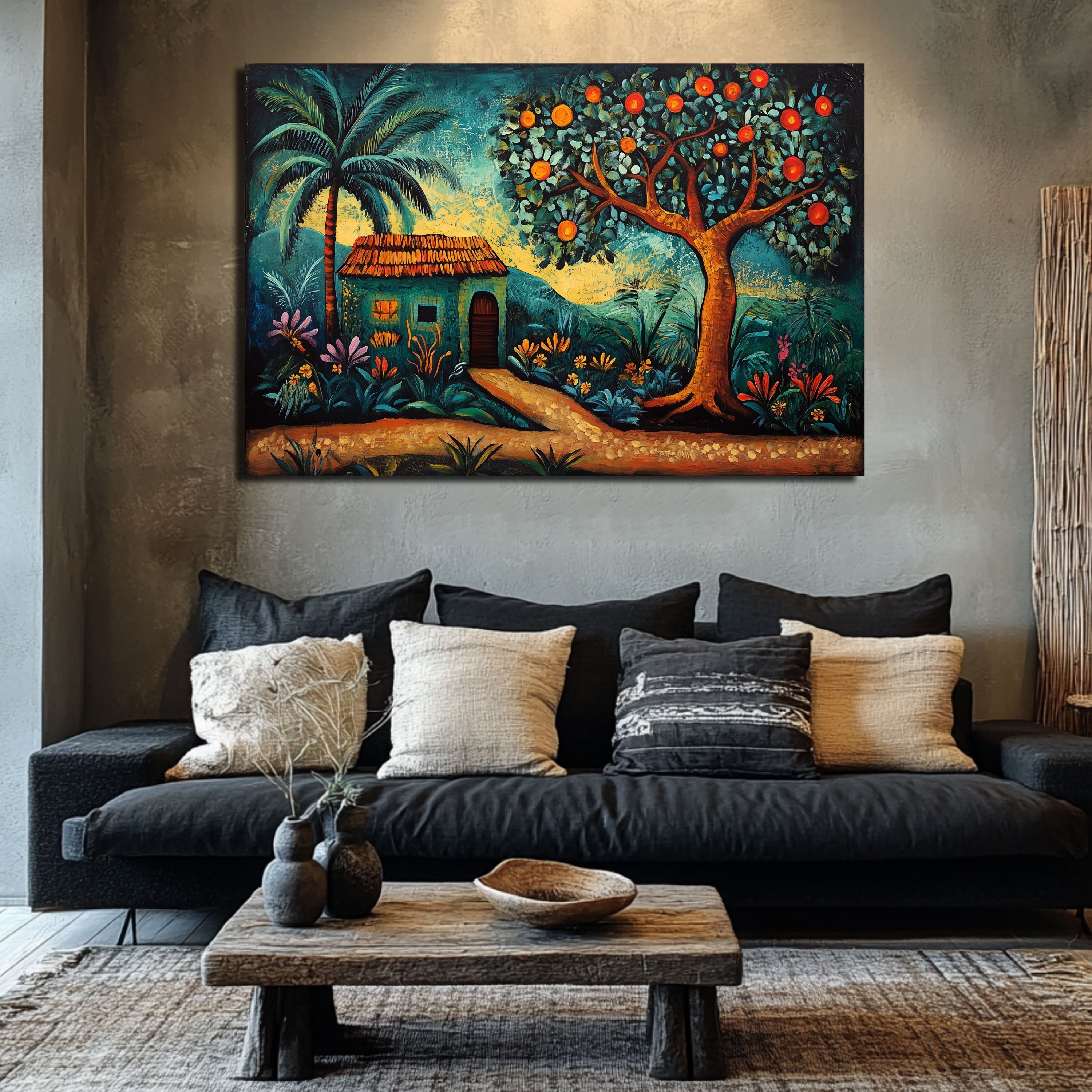DARO Design Leinwandbild Modern Abstrakt Wandbilder XXL Wandbild Wand Deko Leinwand Bilder, (buntes afrikaninisches Haus - Bild groß Wohnzimmer Schlafzimmer Küche Esszimmer Einteilig Querformat Fotodruck Leinwände Wanddeko Abstrakte Kunst Boho), 30x20cm