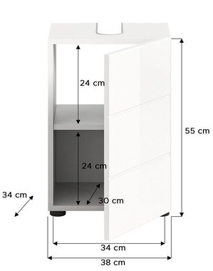 welltime Waschbeckenunterschrank (1-St) Badmöbel, Badschrank, Badezimmer Unterschrank in 38cm Breite, 1 Tür