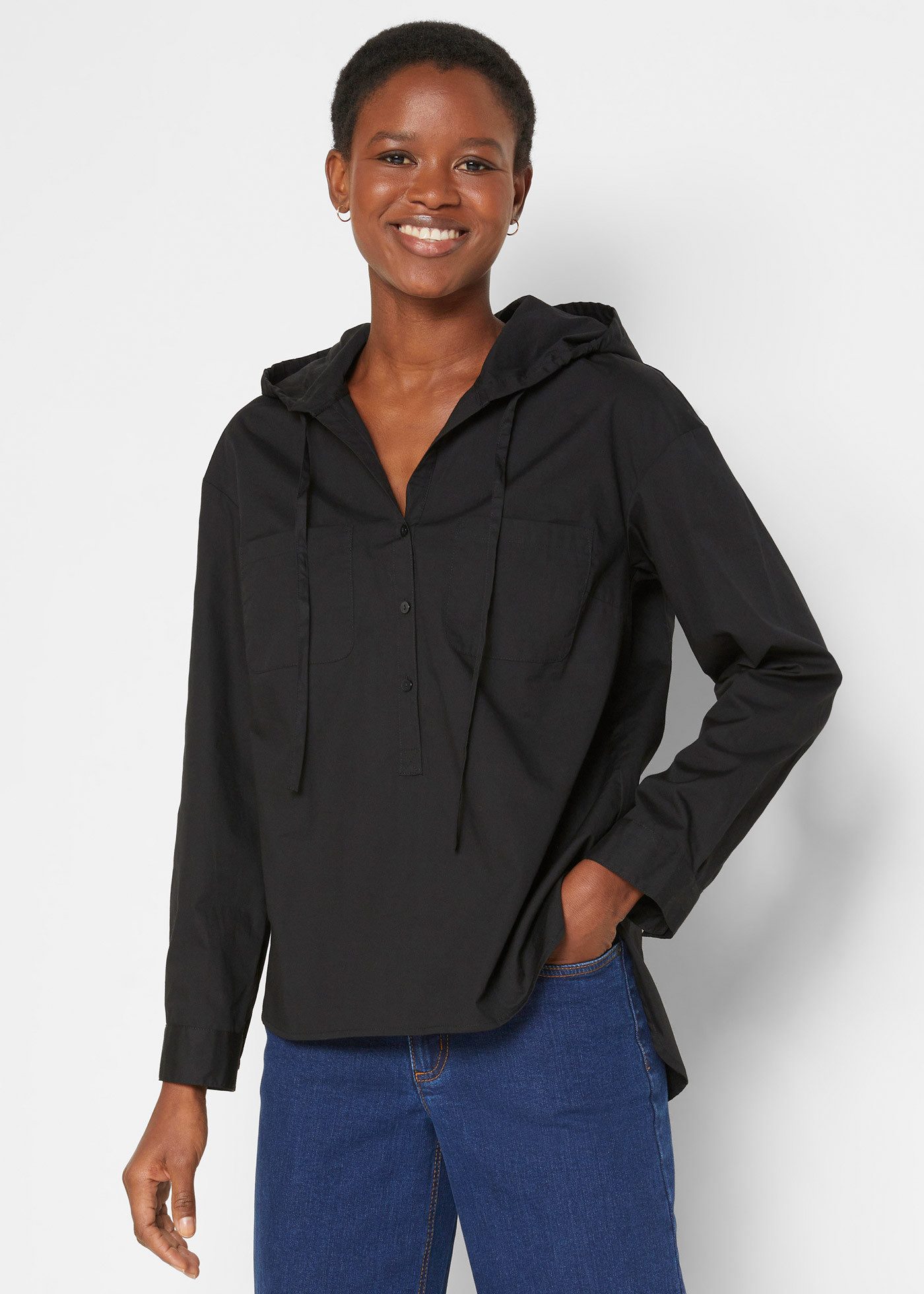 bonprix Tunika (1-tlg) mit Kapuze, lässig geschnitten, mit langem Arm