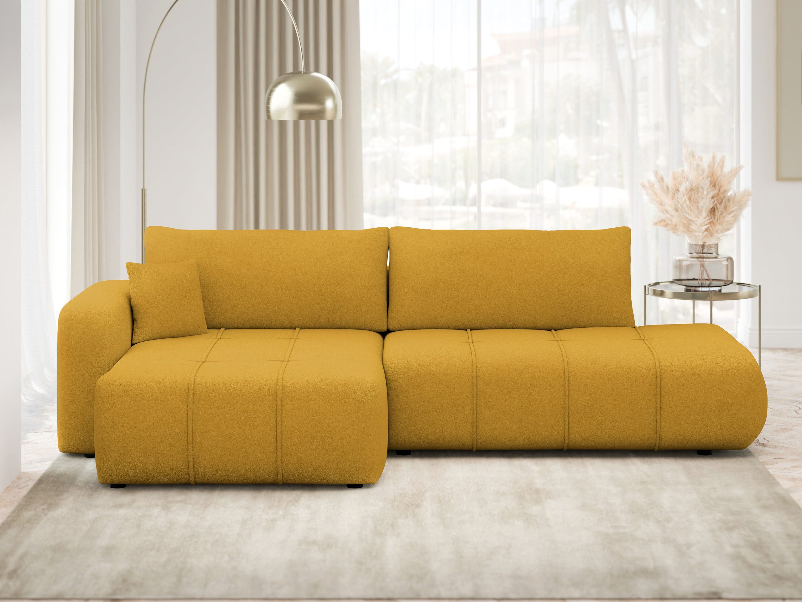 MIRJAN24 Ecksofa Fetrinu O, mit Schlaffunktion und Bettkasten, 262x145x82 cm, Kissen mit Reißverschluss