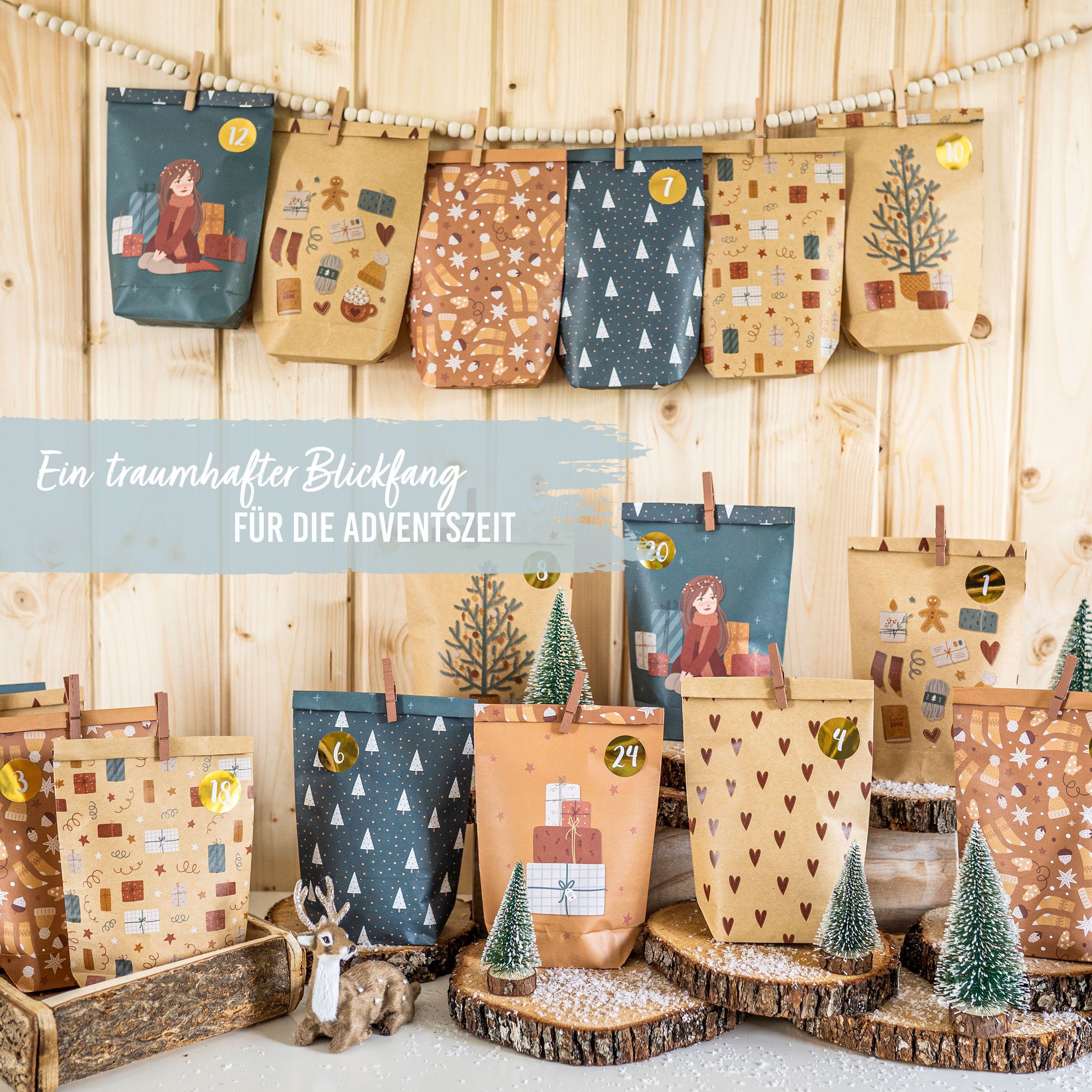 PAPIERDRACHEN befüllbarer Adventskalender Adventskalender mit bedruckten Tüten, Adventskalender zum selber befüllen – Bild 4 von 5