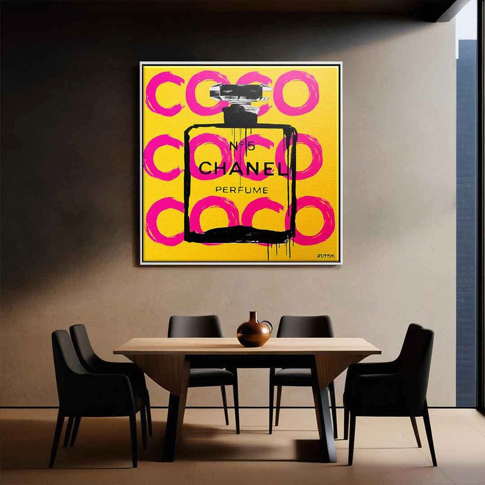 DOTCOMCANVAS® Leinwandbild Haos, Leinwandbild Haos Coco Chanel No 5 Pop Art Wandbild Kunstdruck