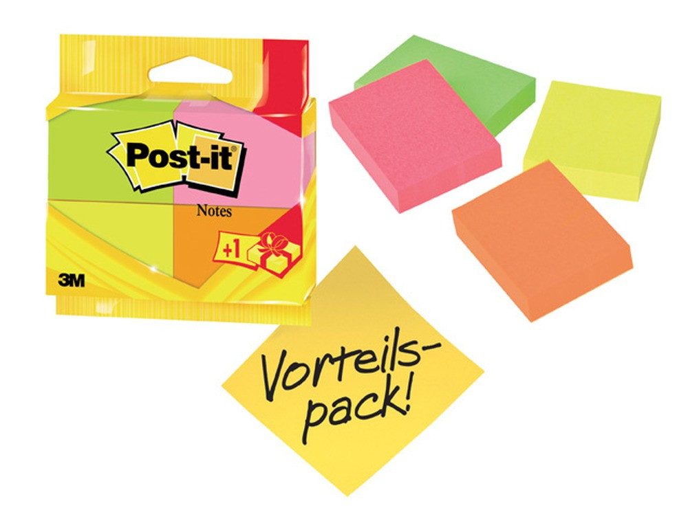 Post-it® Haftnotizen Haftnotizen 3+1 gratis neonfarb 51x38mm Blister