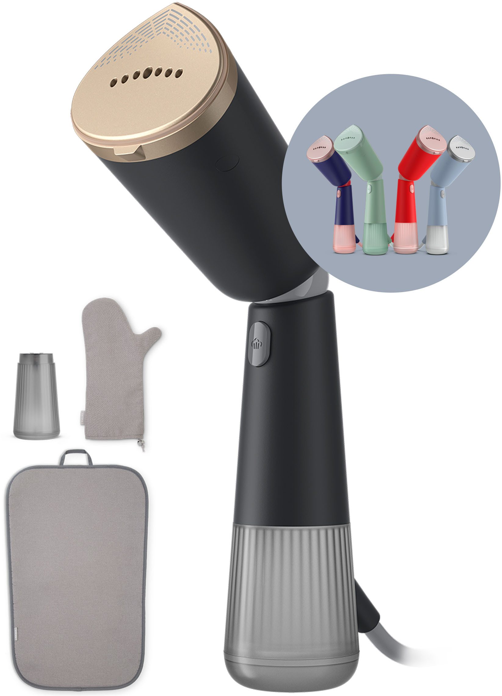 Philips Dampfbürste STH5030 "Styler", 120 ml und 200 ml Wassertank, Metallplatte, 1400 W, Пароход im schlanken Design; 2-in-1 Handschuh, Tasche, Stylemat inkl.