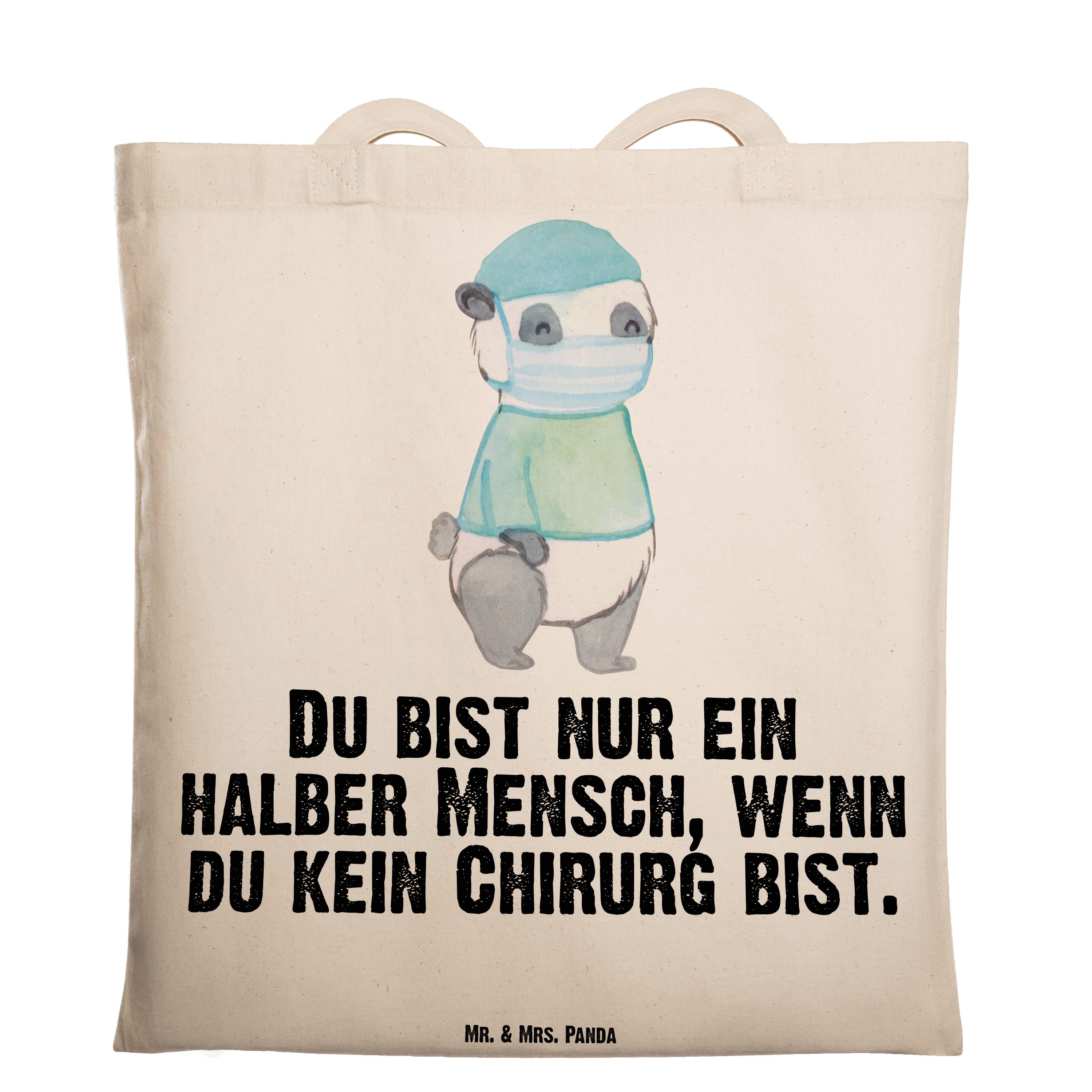 Mr. & Mrs. Panda Tragetasche Chirurg mit Herz - Transparent - Geschenk, Arzt, Stoffbeutel, Dankesc (1-tlg)