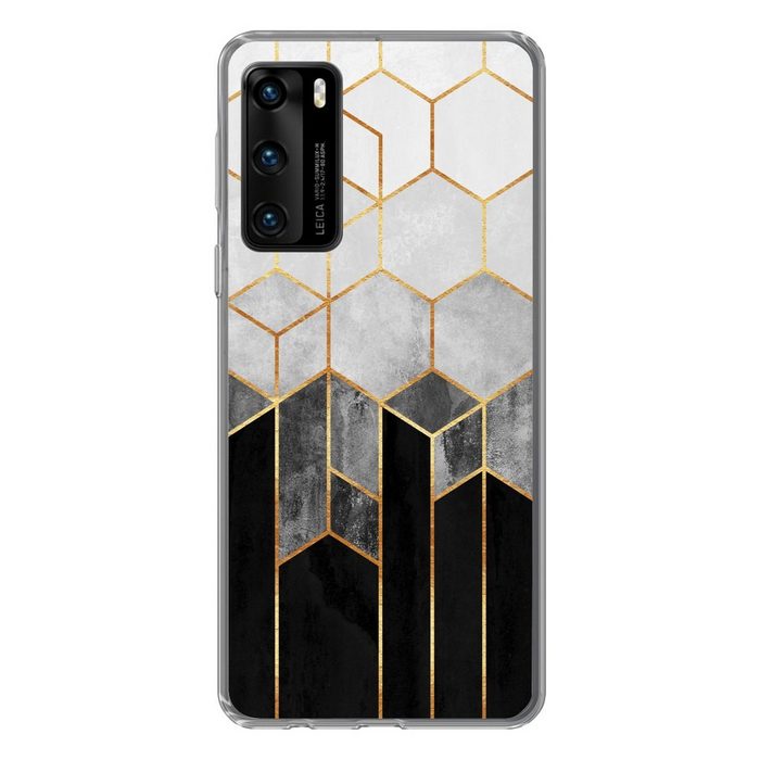 MuchoWow Handyhülle Gold - Sechseck - Chic - Muster - Luxus Handyhülle Huawei P40 Handy Case Silikon Bumper Case