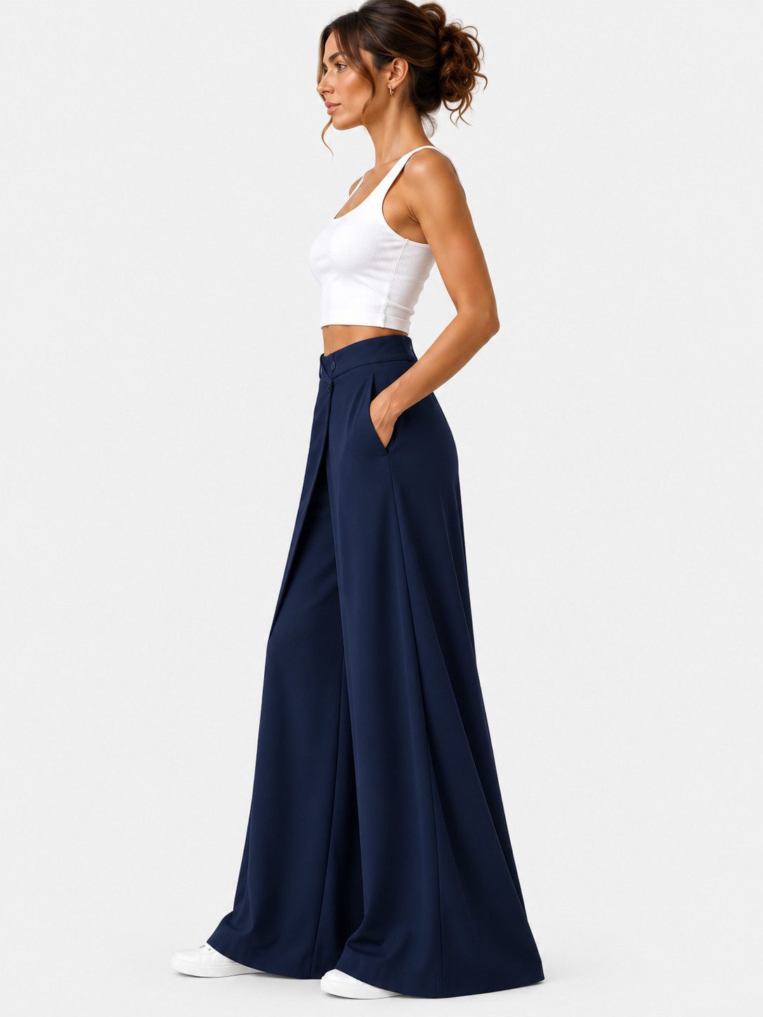 MADNEZZ Chinohose Chinohose Palazzo Wrap-Navy – Bild 2 von 3