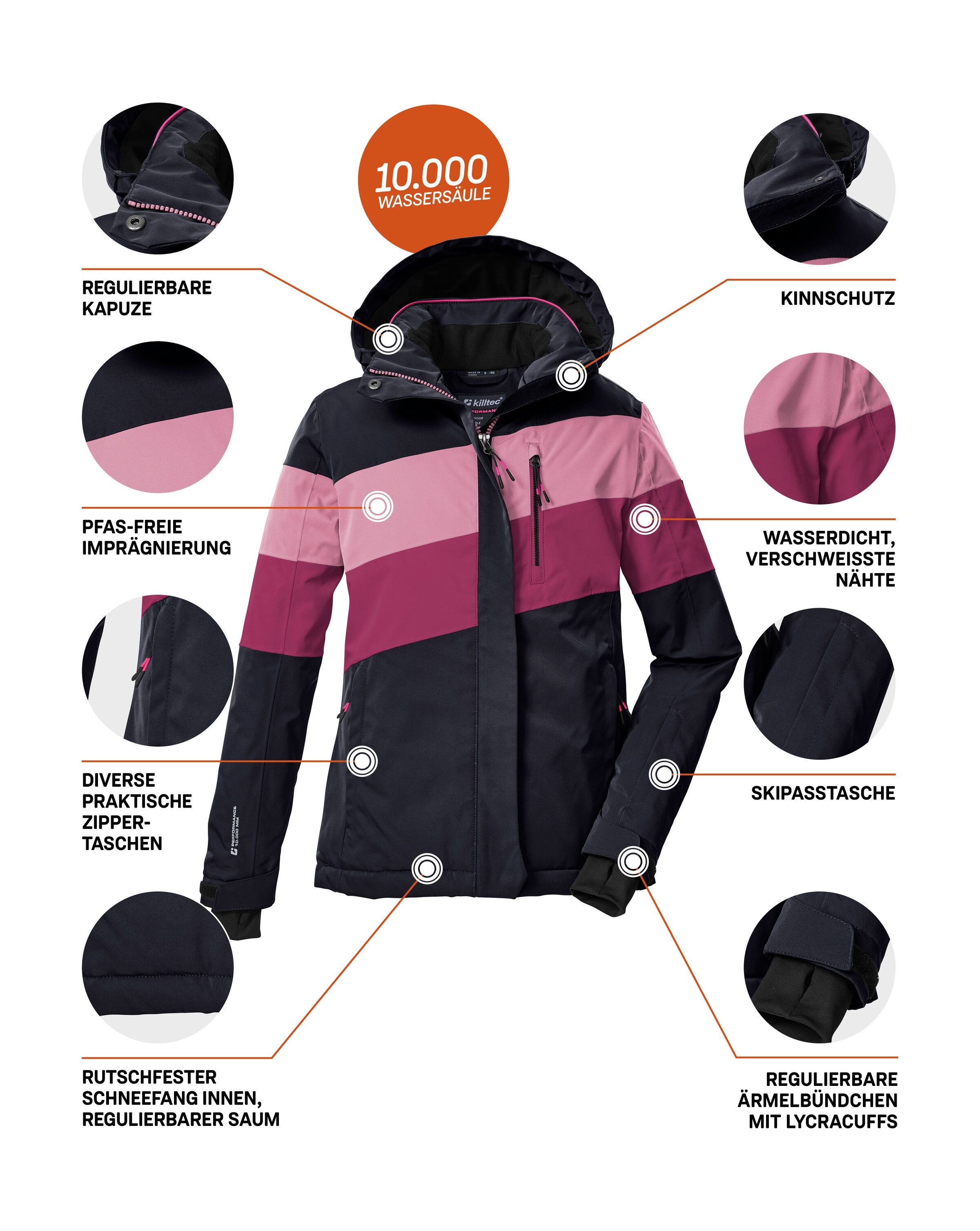 Killtec Skijacke KSW 197 GRLS SKI JCKT Wasserdicht, atmungsaktiv, verstellbare Kapuze, viele Taschen – Bild 5 von 5