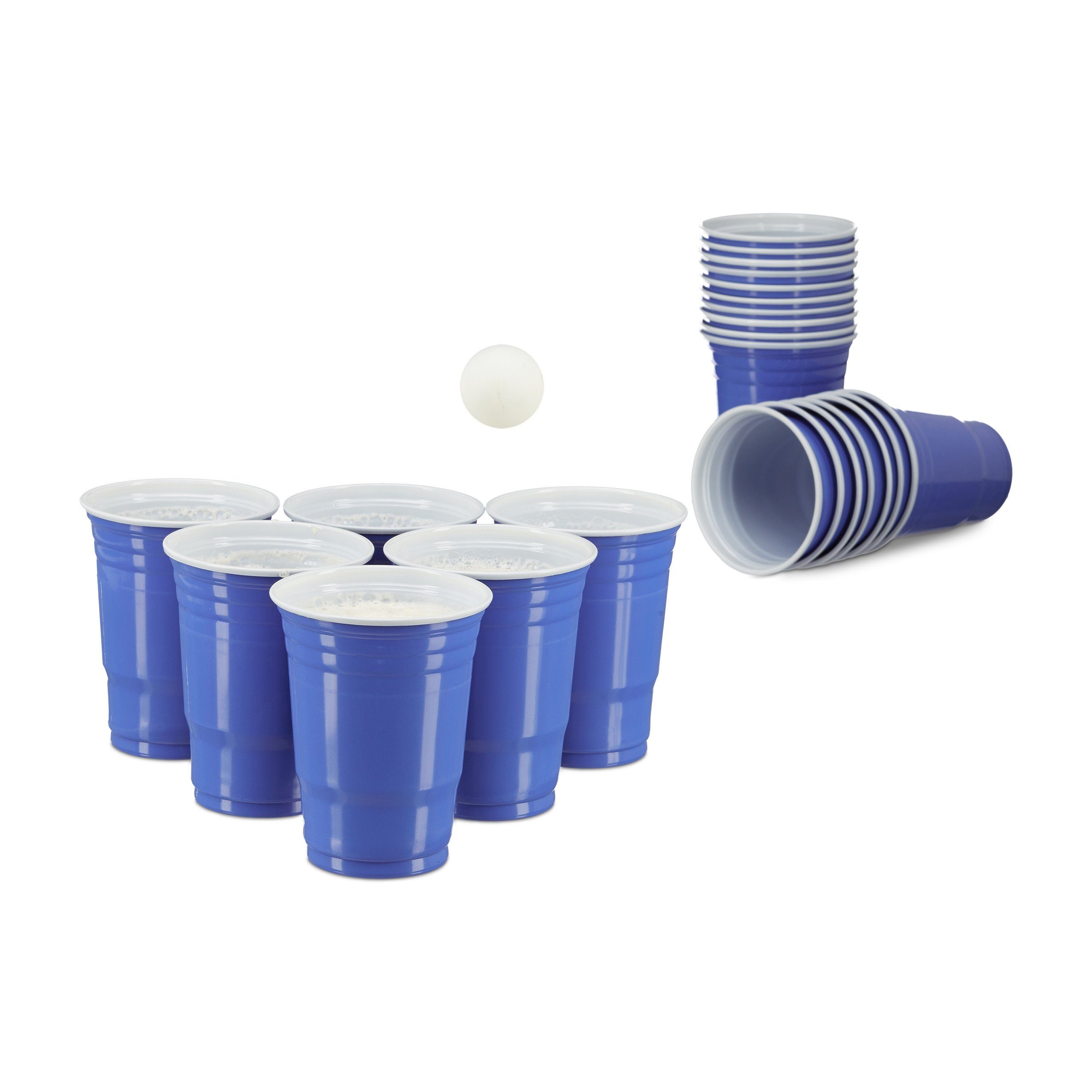 relaxdays Becher 100 x Beer Pong Becher blau, Kunststoff