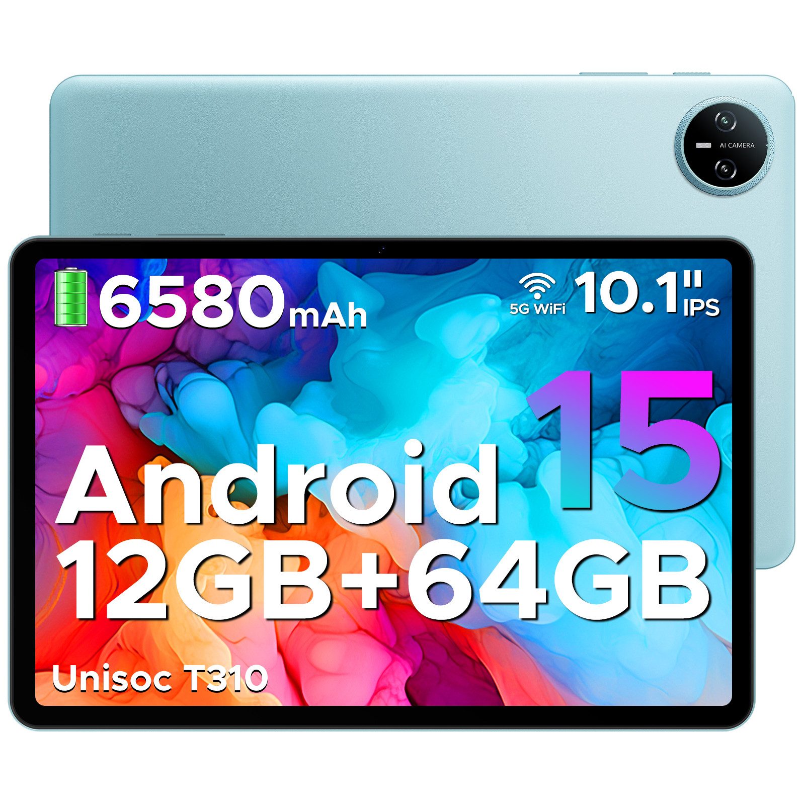 DOOGEE TAB A9 Tablet 10 Zoll, Android Tablet, 64GB ROM (TF 2TB), 5G WiFi Tablet (10.1", 64 GB, Android 15, Wifi, Android 15, 12(3+9)GB RAM, 8MP Kamera, GMS, Bluetooth 5.0, Face ID)