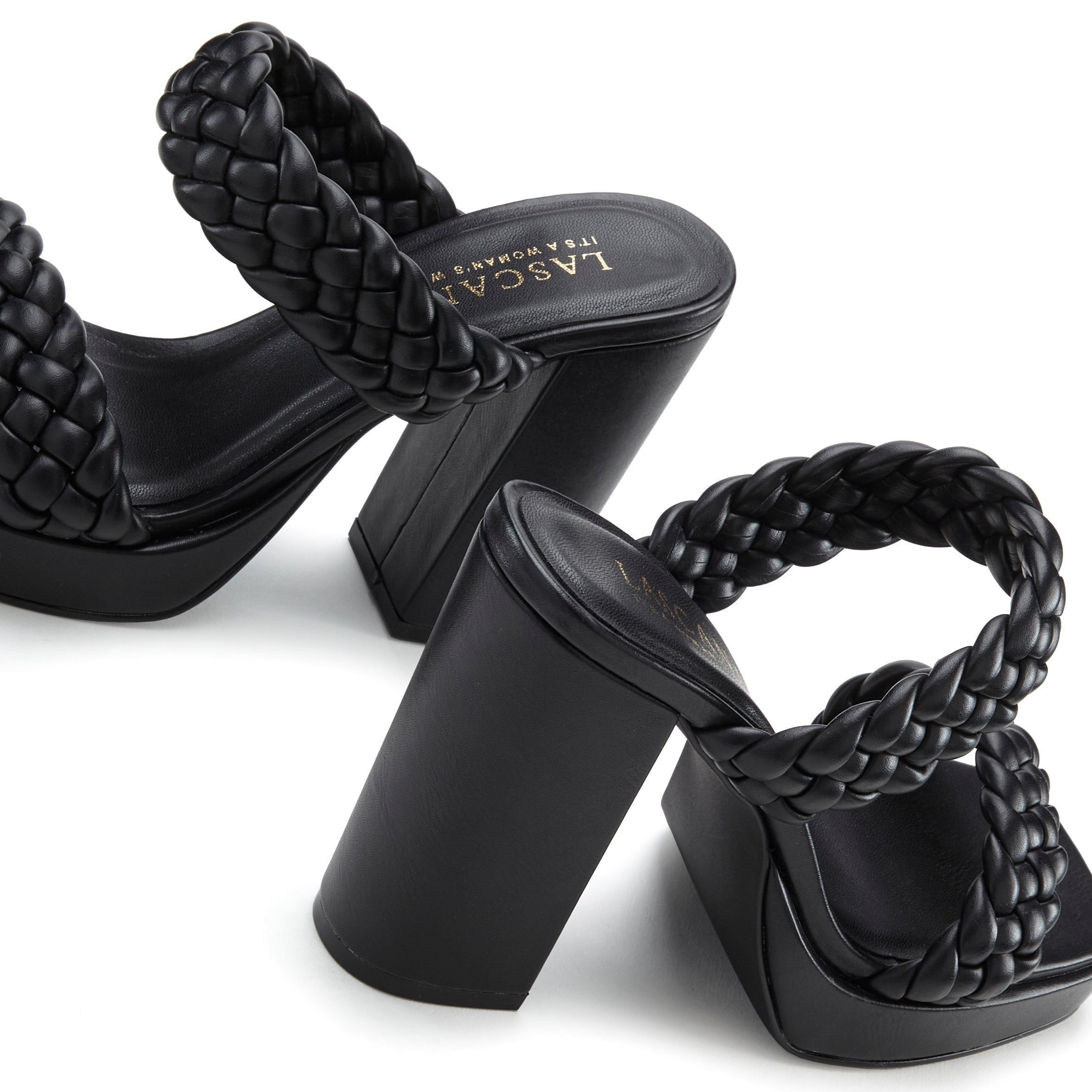 Pantolette schwarz LASCANA Riemchen Flecht-Design raffinierte Sandale, offener im Schuh, Mule,
