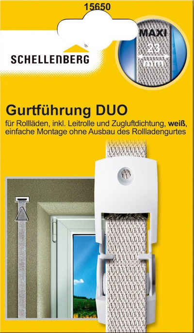 SCHELLENBERG Rollladen-Gurtführung DUO Maxi, für max. 2,3 cm Gurtbreite, 1-St., Gurtführung mit Zugluftdichtung und Gurtleitrolle, Maße: 34x61x15 mm
