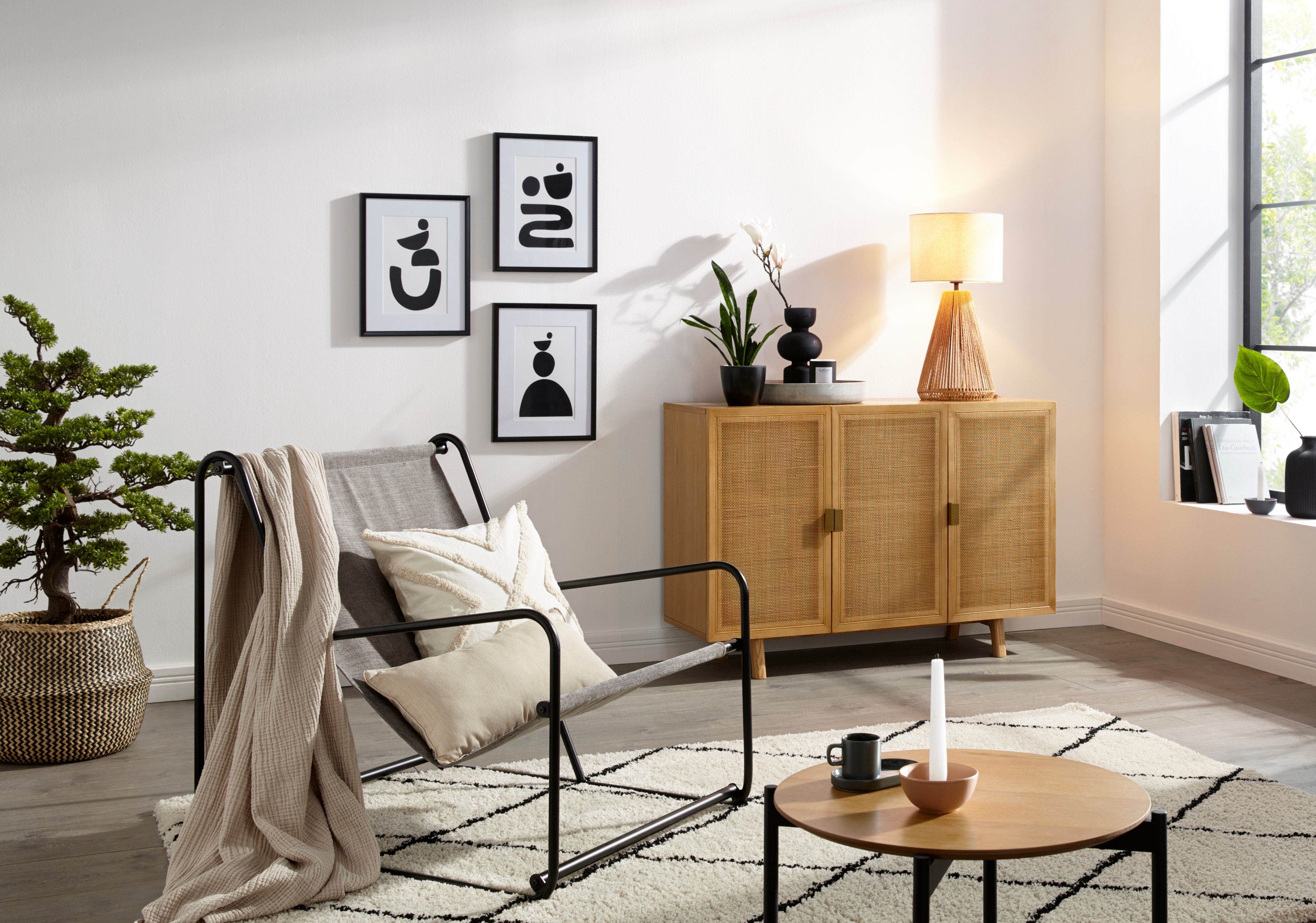 LeGer Home by braun/naturweiß/beige/beige Zuri, Tischlampe Tischleuchte mit Leinenschirm beige Leuchtmittel, / Sisalschnur, - ohne Lena Gercke Stoff