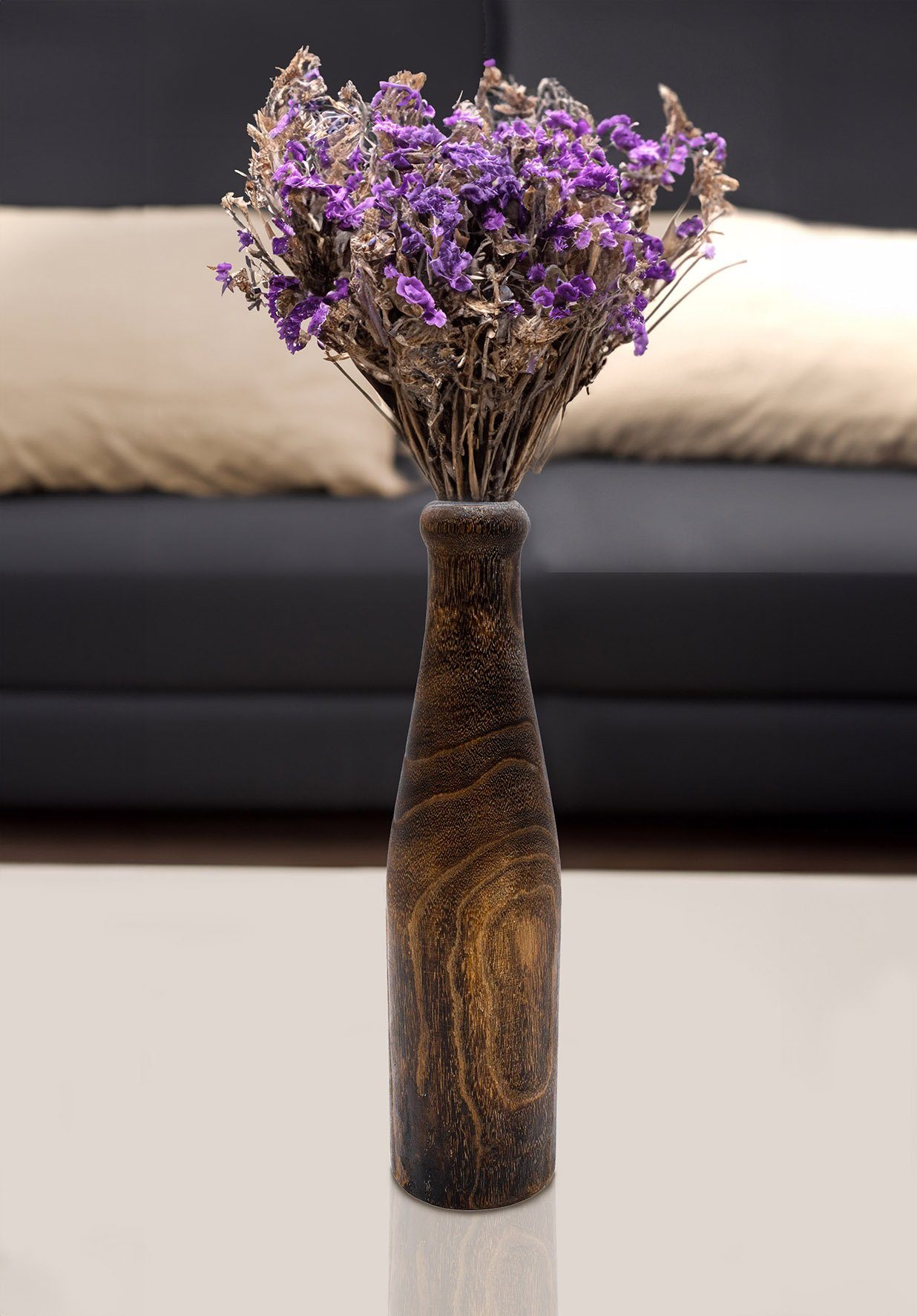 Spetebo Dekovase Design Holz Blumen Vase braun - 40 cm (Packung, 1 tlg), Holzvase XXL Flasche naturbelassen