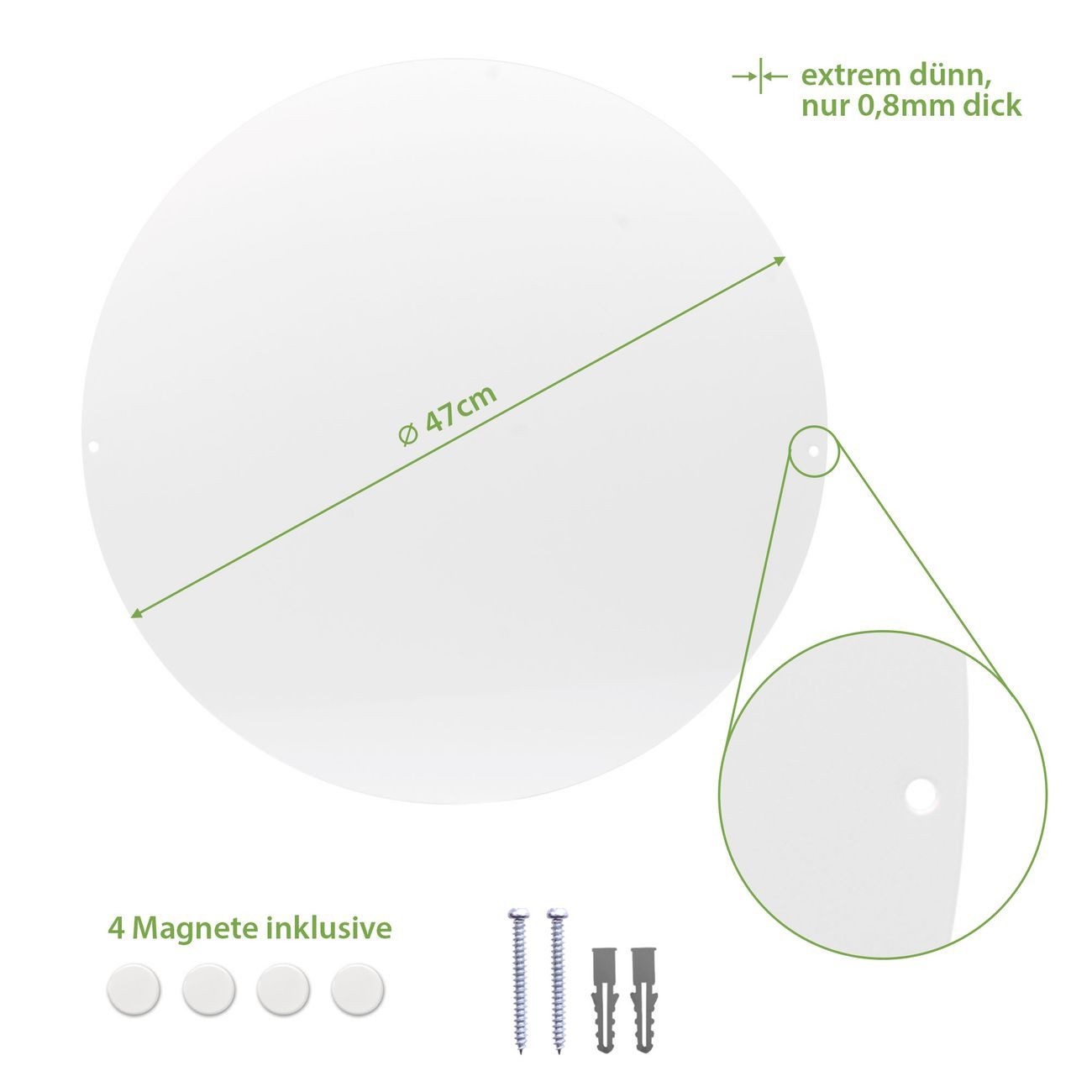 banjado Magnettafel Stahl Rund Eule, (inkl. 4 Magnete, Runde Stahlmagnettafel)