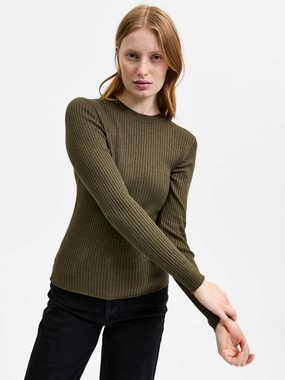 SELECTED FEMME Strickpullover Basic Strickpullover Langarm Stretch Sweater SLFLYDIA 4354 in Khaki