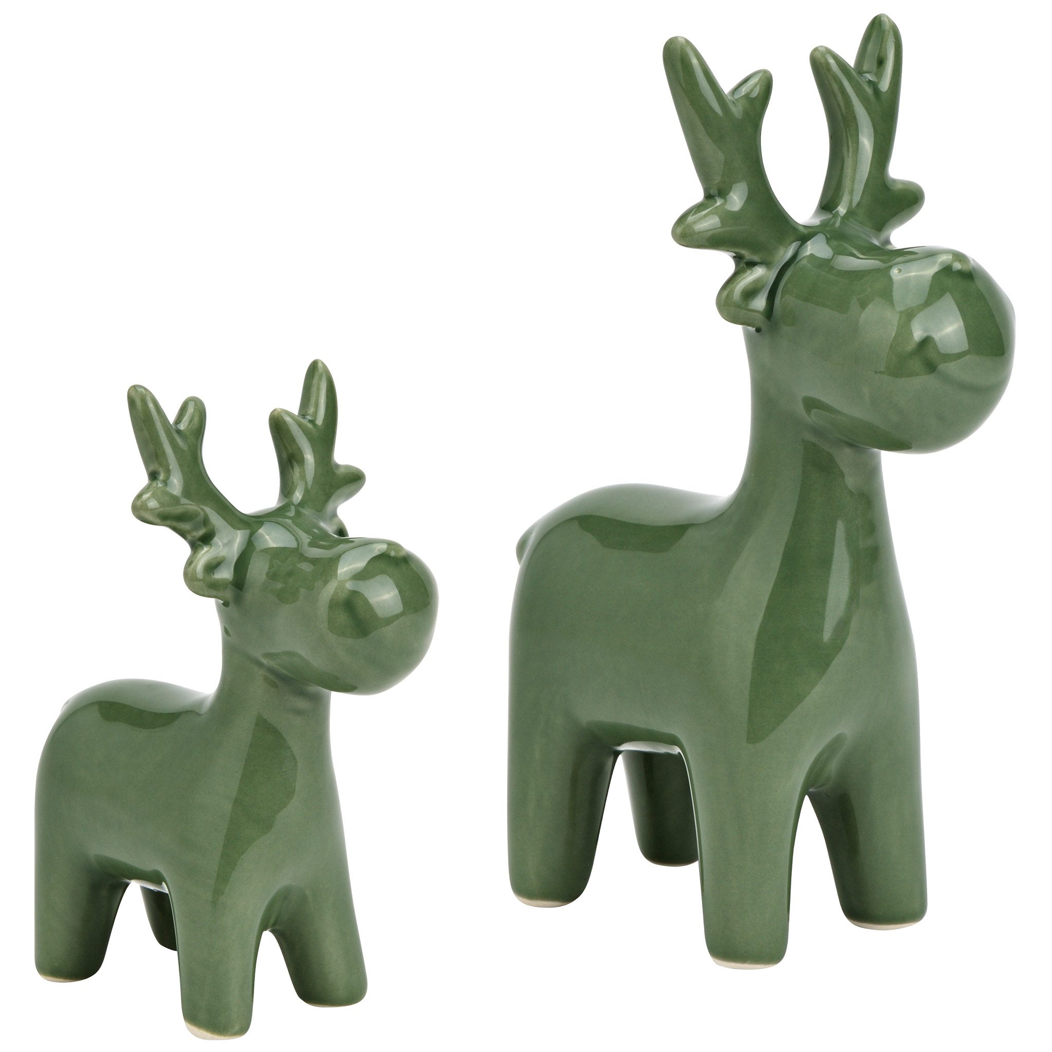 matches21 HOME & HOBBY Dekofigur Keramik Winter Dekofiguren Set Rentier grün (2 St), Weihnachtsdeko für Innen im Scandi