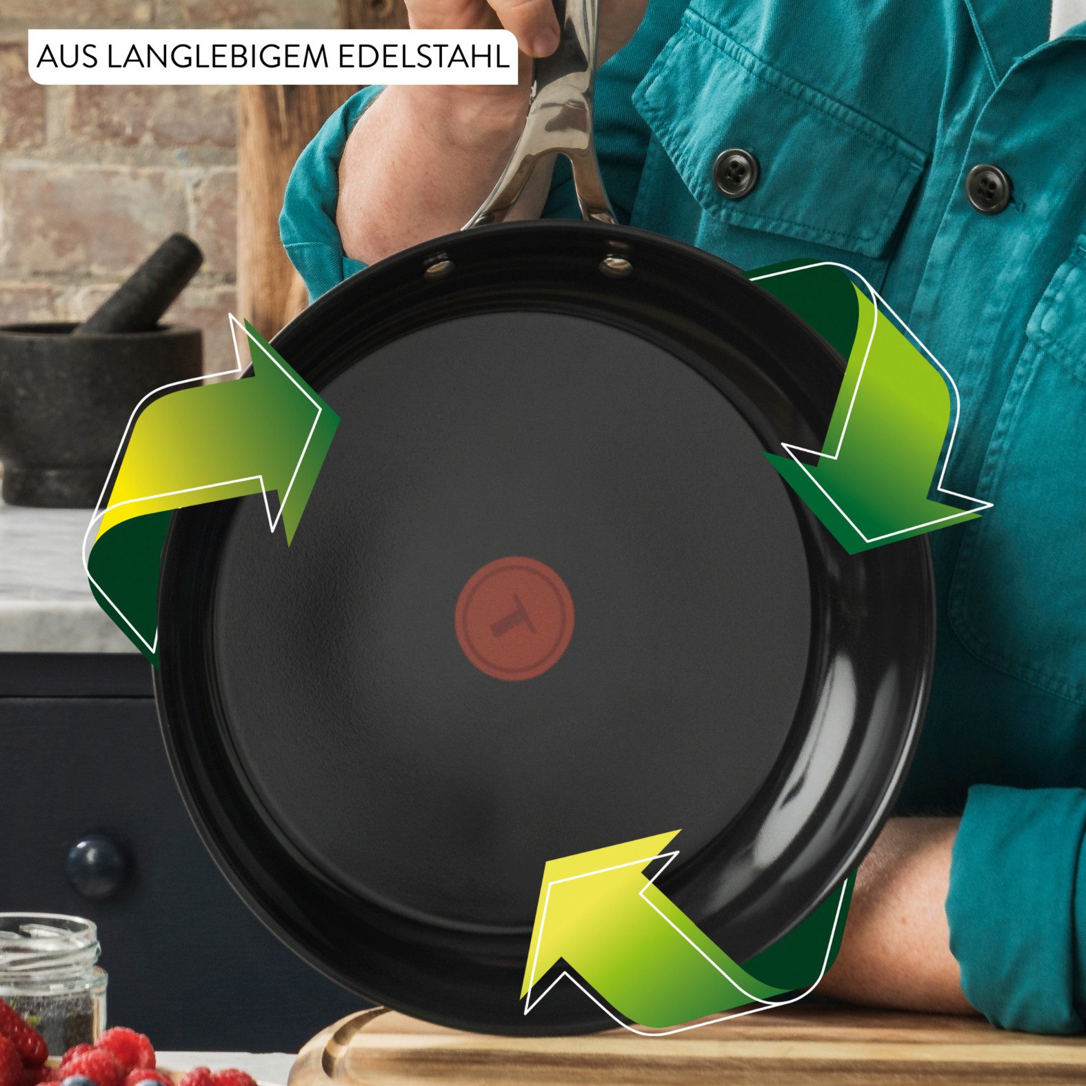 Tefal Bratpfanne Jamie Oliver Smart Cook, Edelstahl (Set, 2-tlg), Antihaftbeschichtete Keramikoberfläche, Thermo-Spot, Induktion