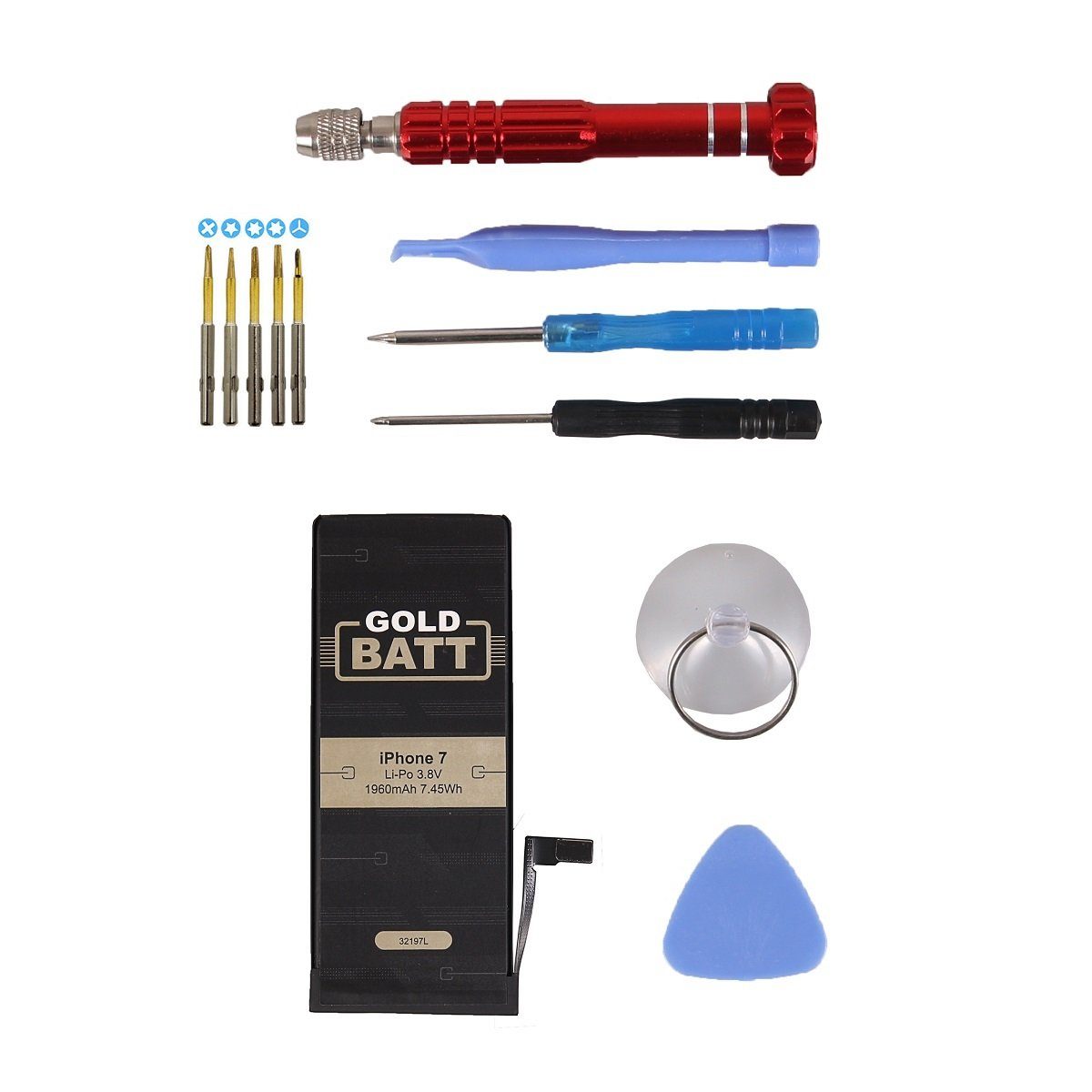 Akku passend für Apple iPhone 7 mit Werkzeug Reparatur Set + Anleitung Premium Batterie Akku Ersatzakku Akku 1960 mAh (3,8 V, 1 St), 100% kompatibel, optimale Passgenauigkeit