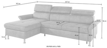 exxpo - sofa fashion Ecksofa Maretto, L-Form, inkl. Kopf- bzw. Rückenverstellung, wahlweise mit Bettfunktion