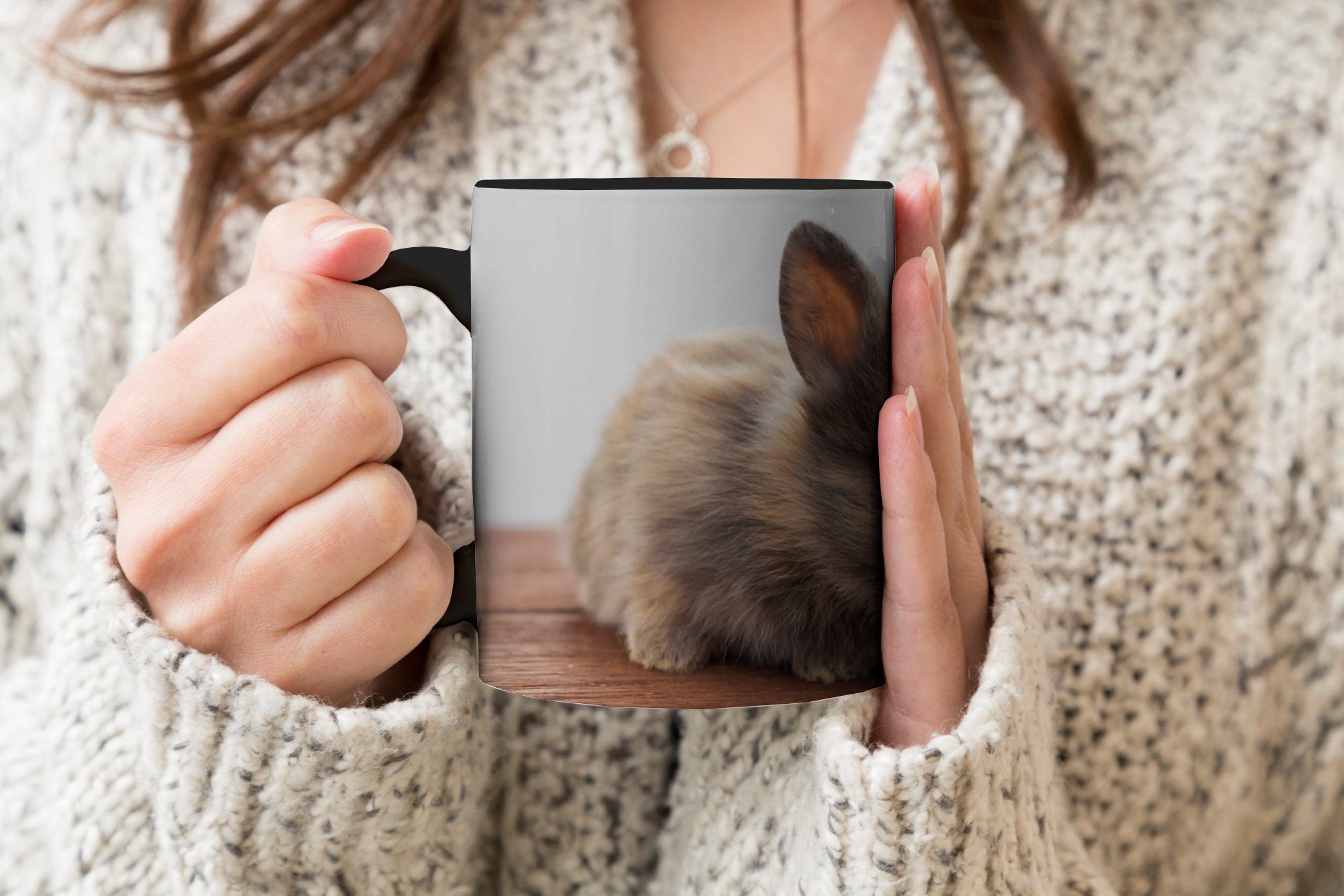 Geschenk - Keramik, - Teetasse, Zaubertasse, Tasse Holz, Kaffeetassen, Kaninchen MuchoWow Baby Farbwechsel,