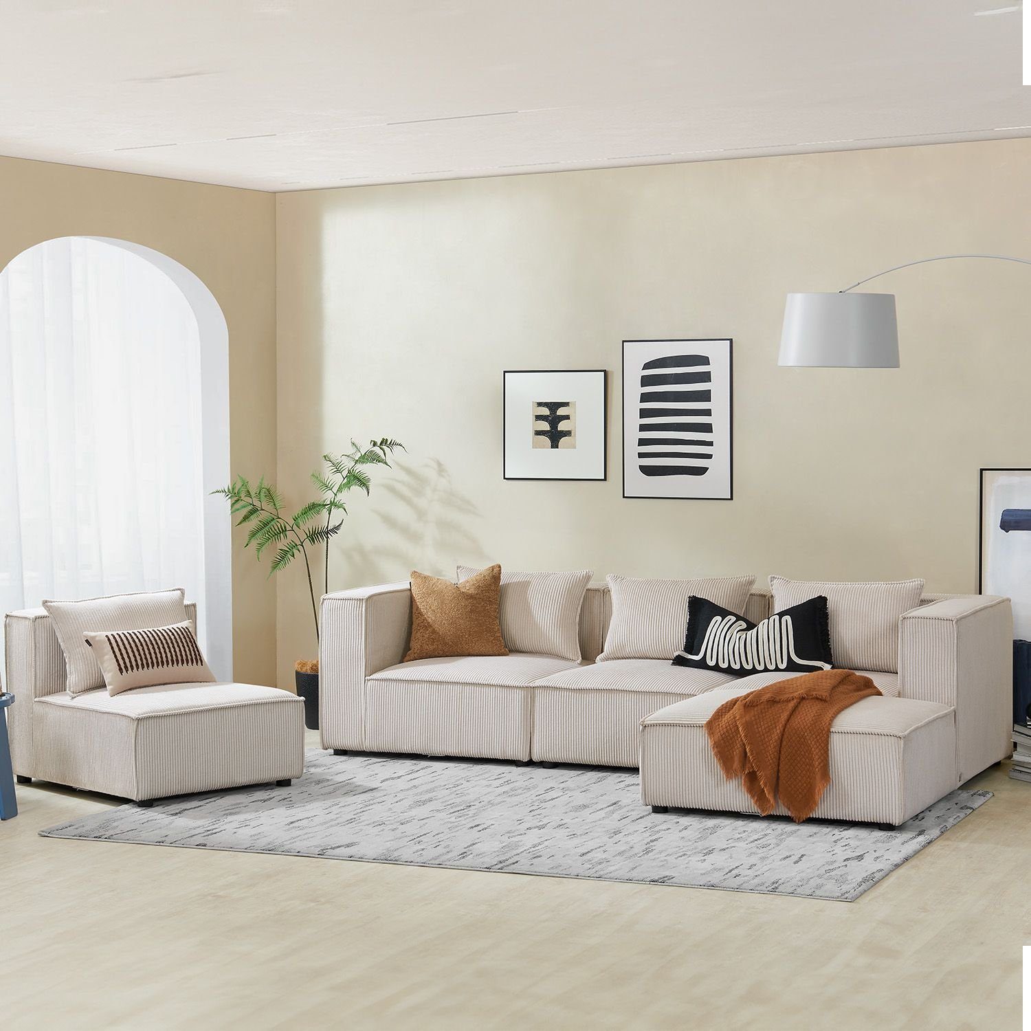Kissen modulare Sitzer mane Couch Teile, & Wohnzimmer, Domas, für 4 XL, Ecksofa 5 Juskys mit