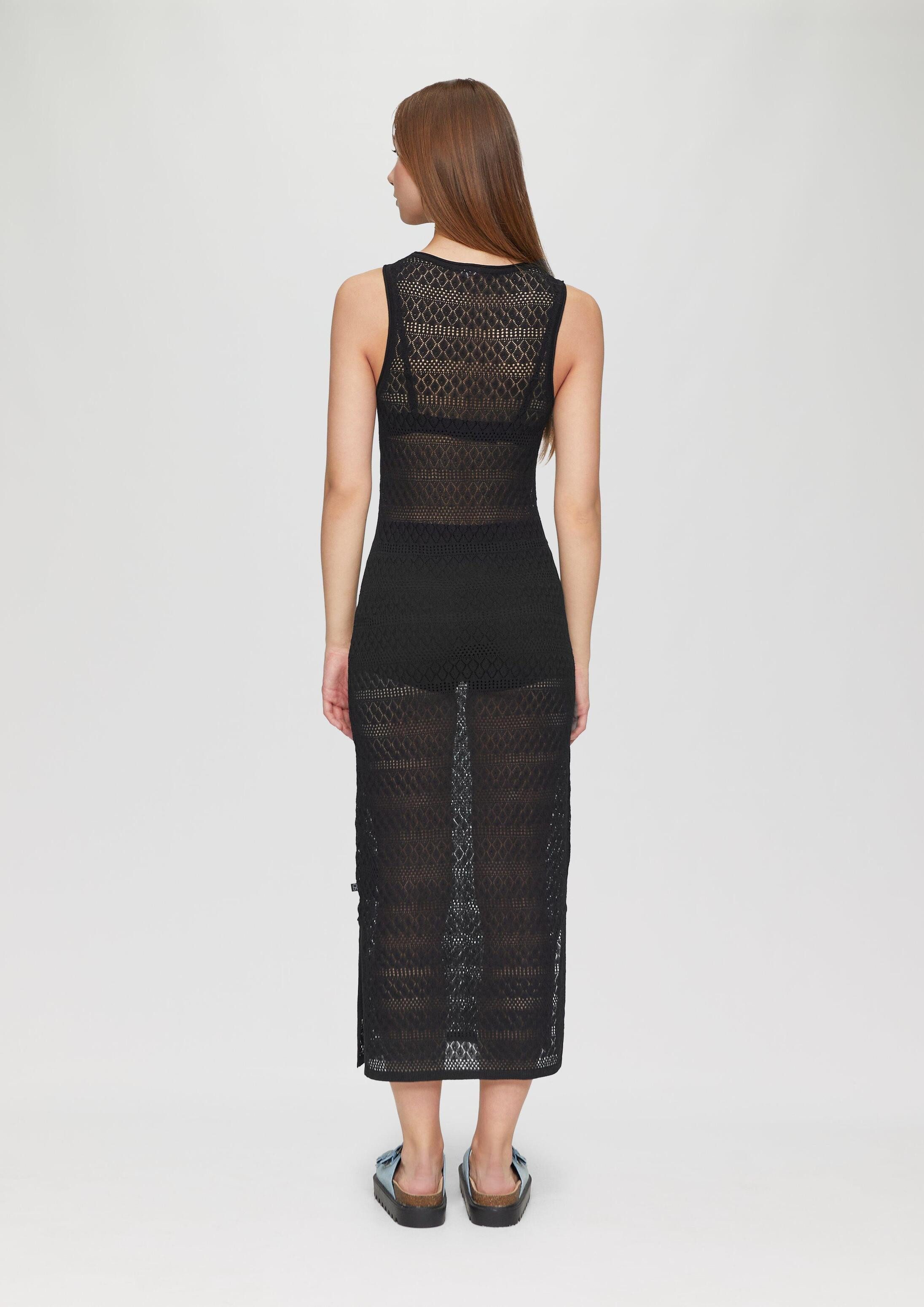 QS Midikleid Kleid Transparentes Feinstrick-Kleid mit Ajourmuster