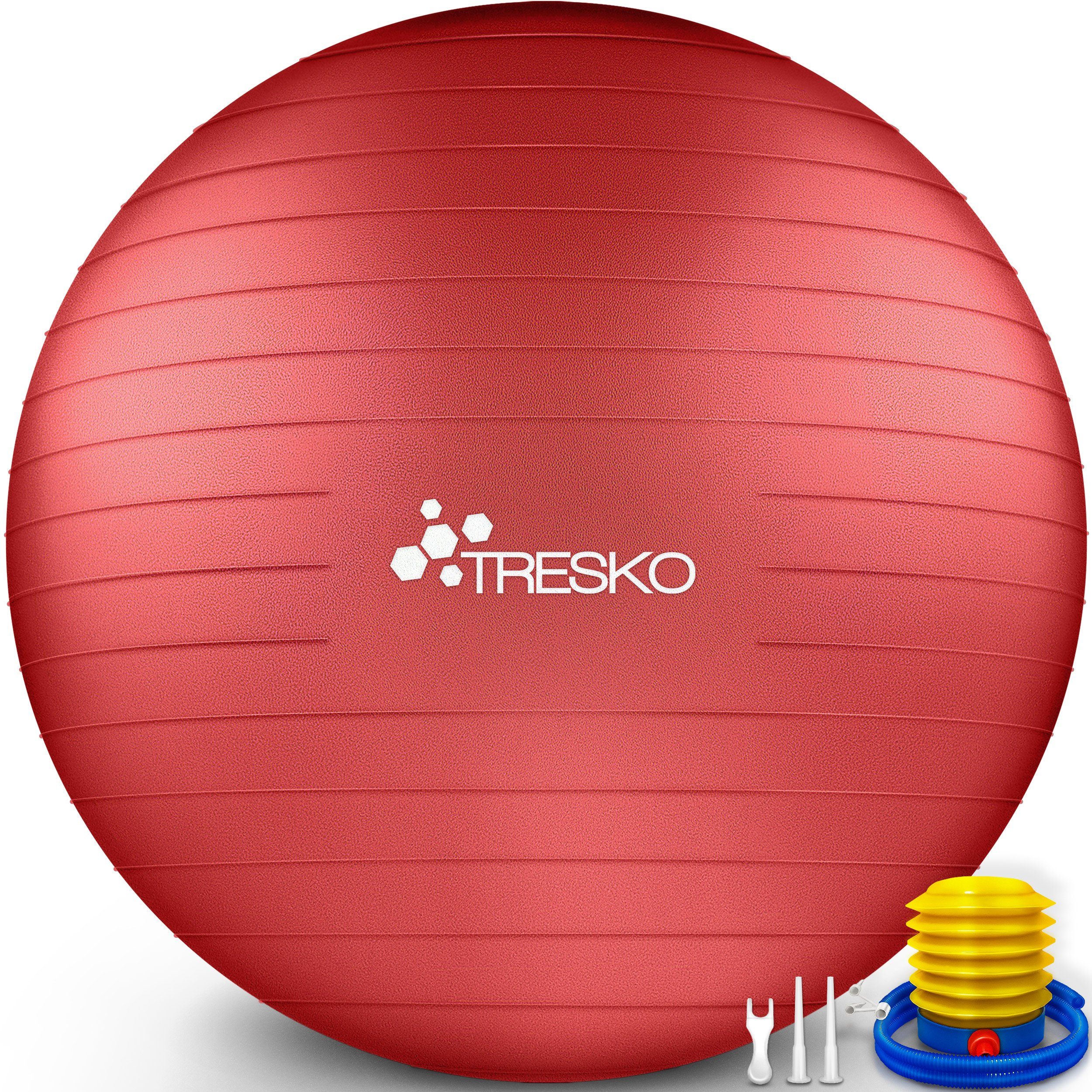 TRESKO Gymnastikball mit GRATIS Übungsposter inkl. Luftpumpe Yogaball, BPA-Frei Sitzball Büro Anti-Burst inkl. Luftpumpe, Fitnessball