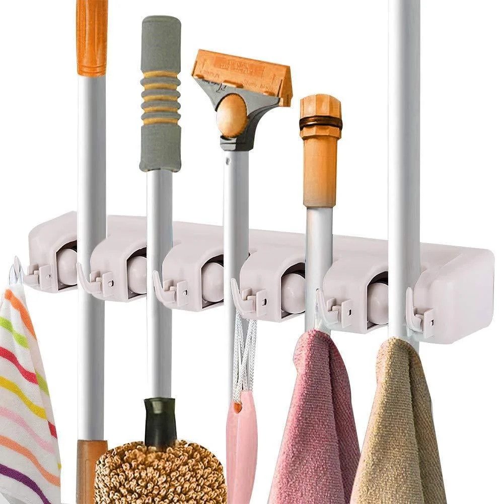 Gartengerätehalter Besenhalterung mit 5 Halter und 6 faltbaren Haken, Wand Besenaufhänger