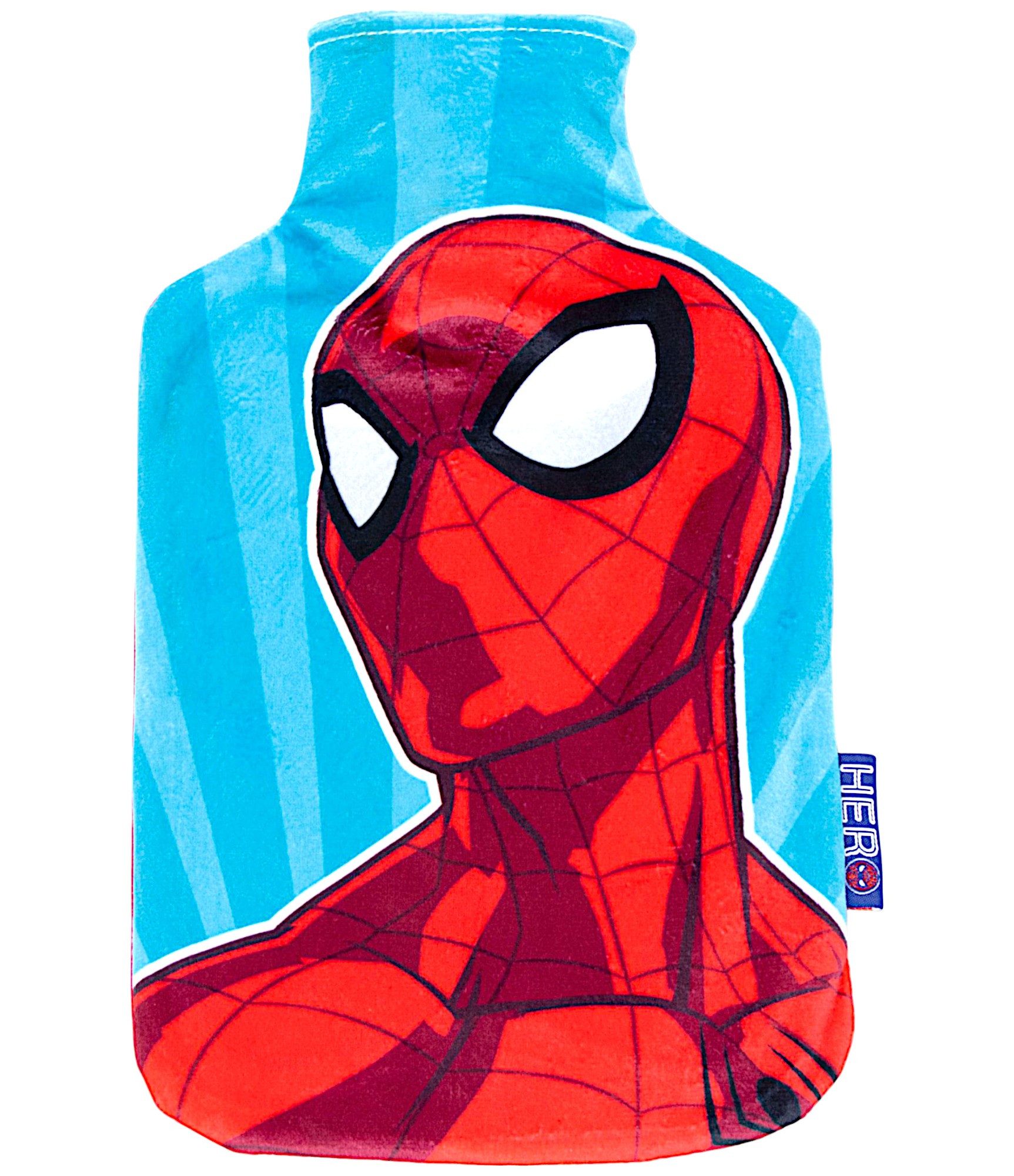 Spiderman Wärmflasche Superhero Marvel, Kinderwärmflache - Bettwärmer mit weichem Bezug - 1,5 Liter